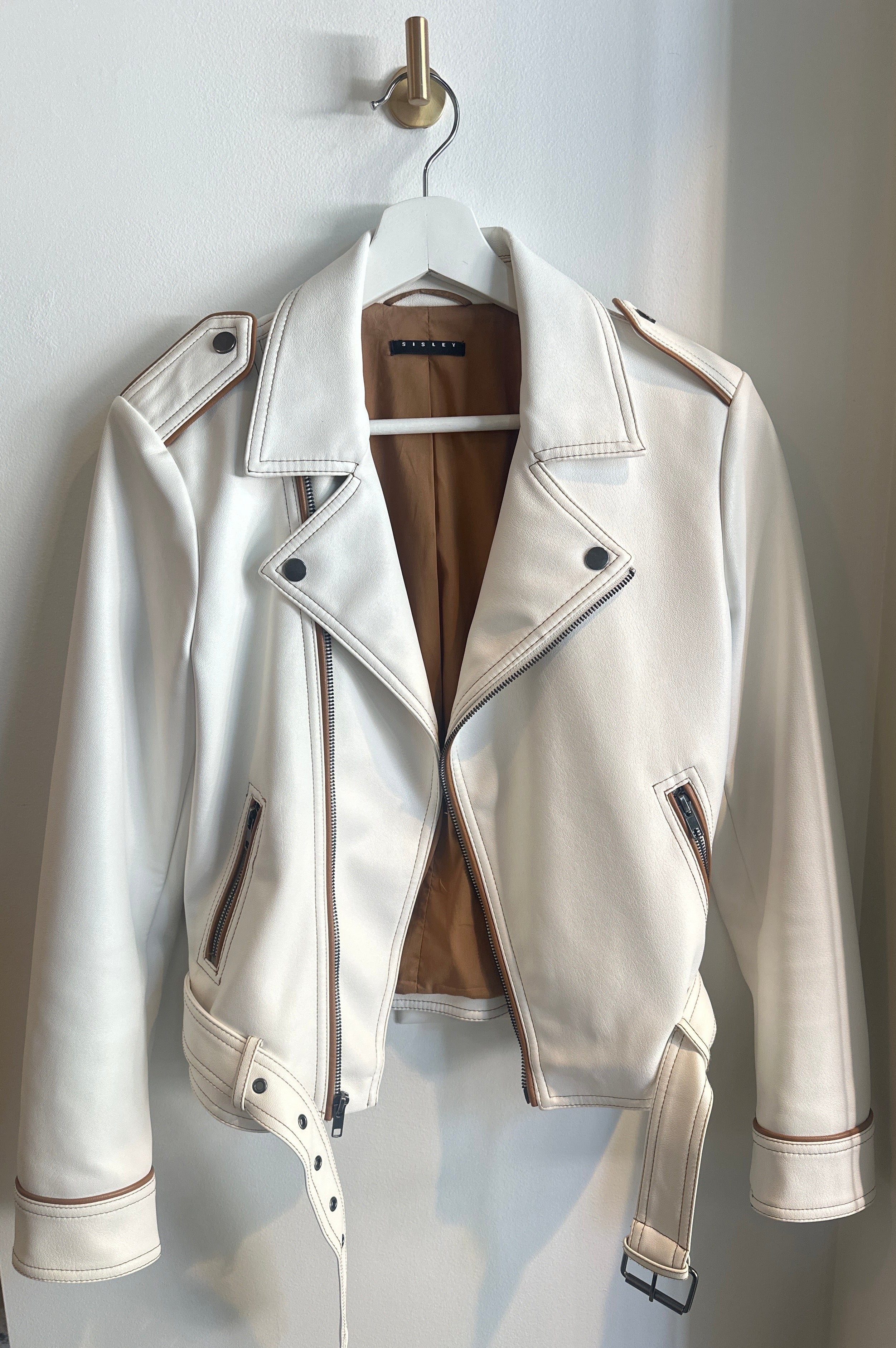 Sisley Cream Moto Jacket |Size 40/US 4
