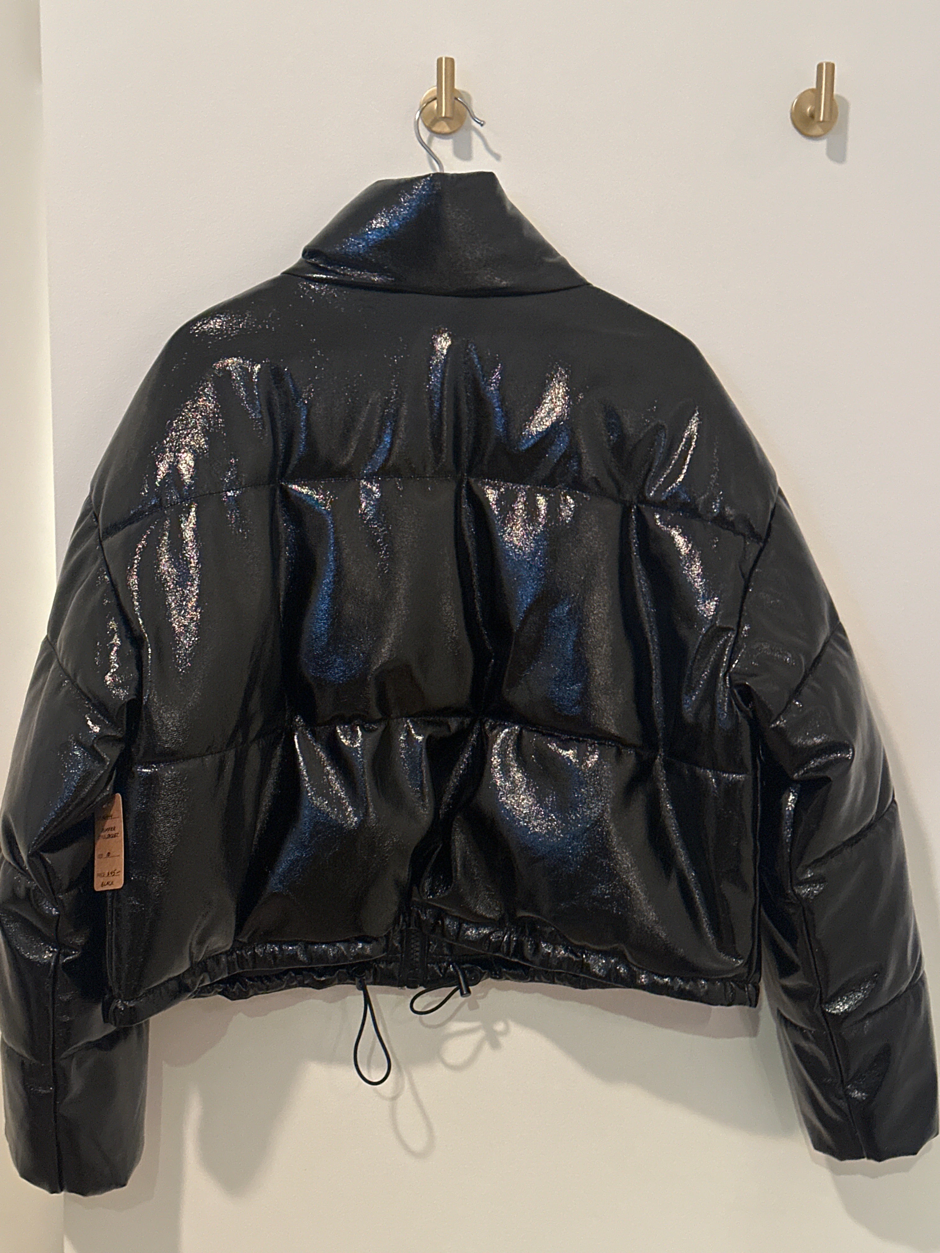 DIVIDED Black Vinyl Puffer Bomber Jacket