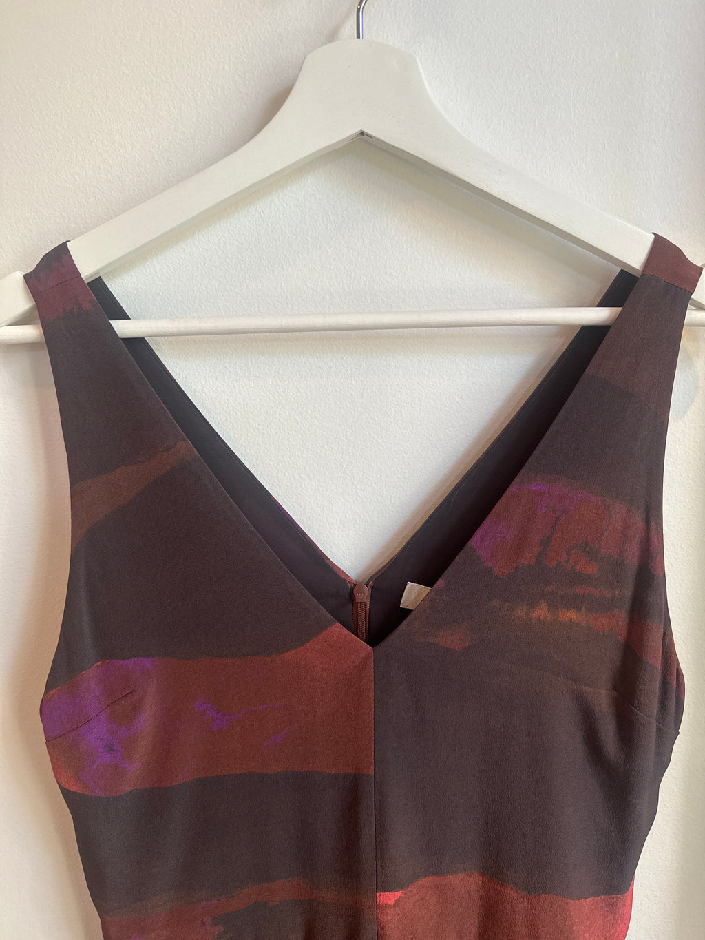 BABATON Printed Midi Dress – 100% Silk Abstract Burgundy Water Print — Size 2