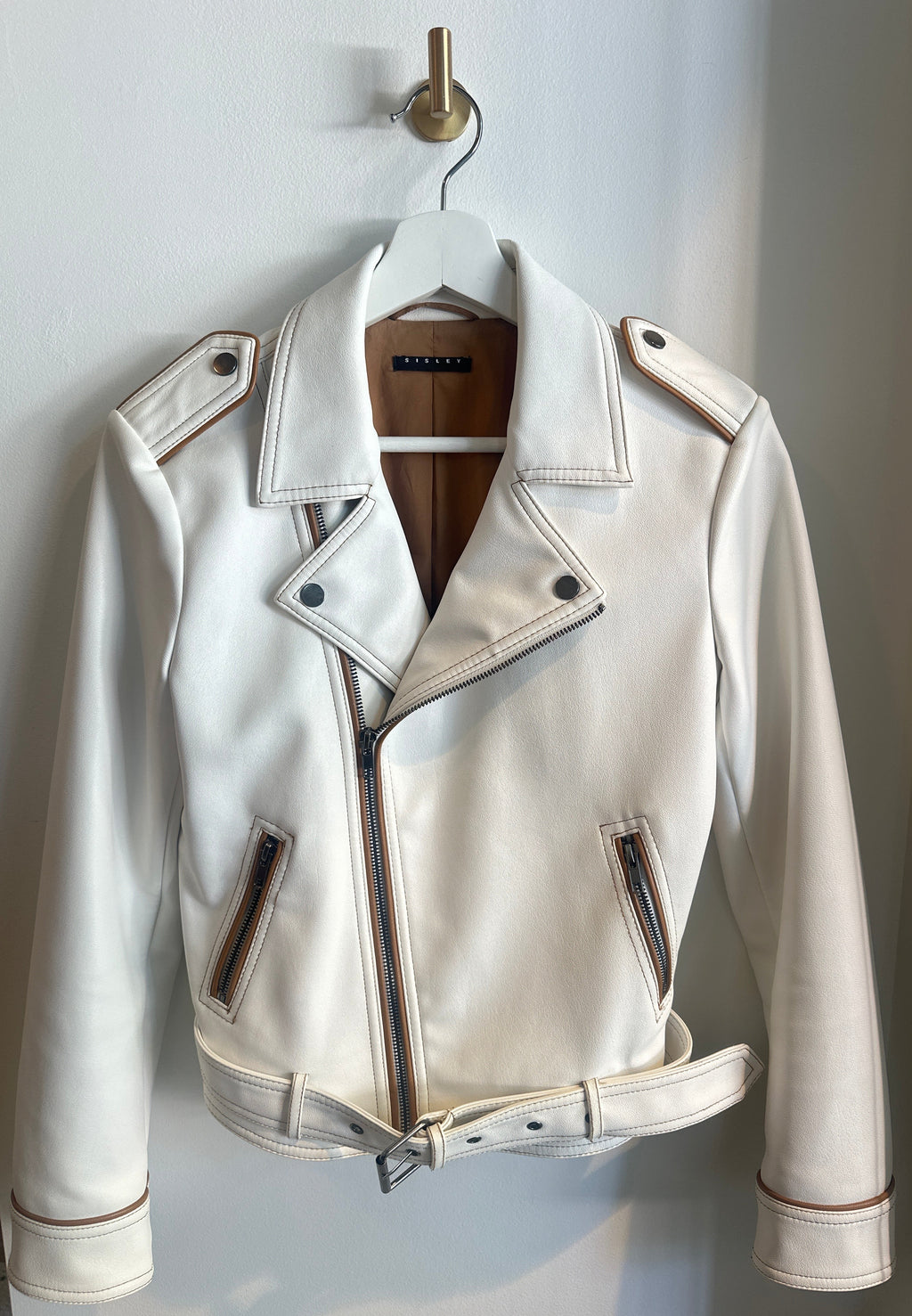 Sisley Cream Moto Jacket |Size 40/US 4