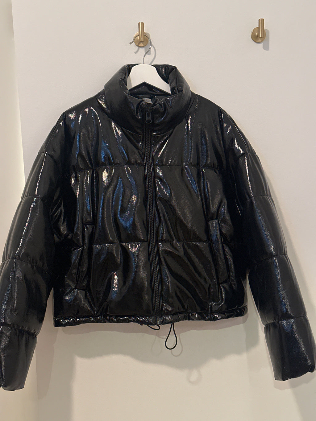 DIVIDED Black Vinyl Puffer Bomber Jacket