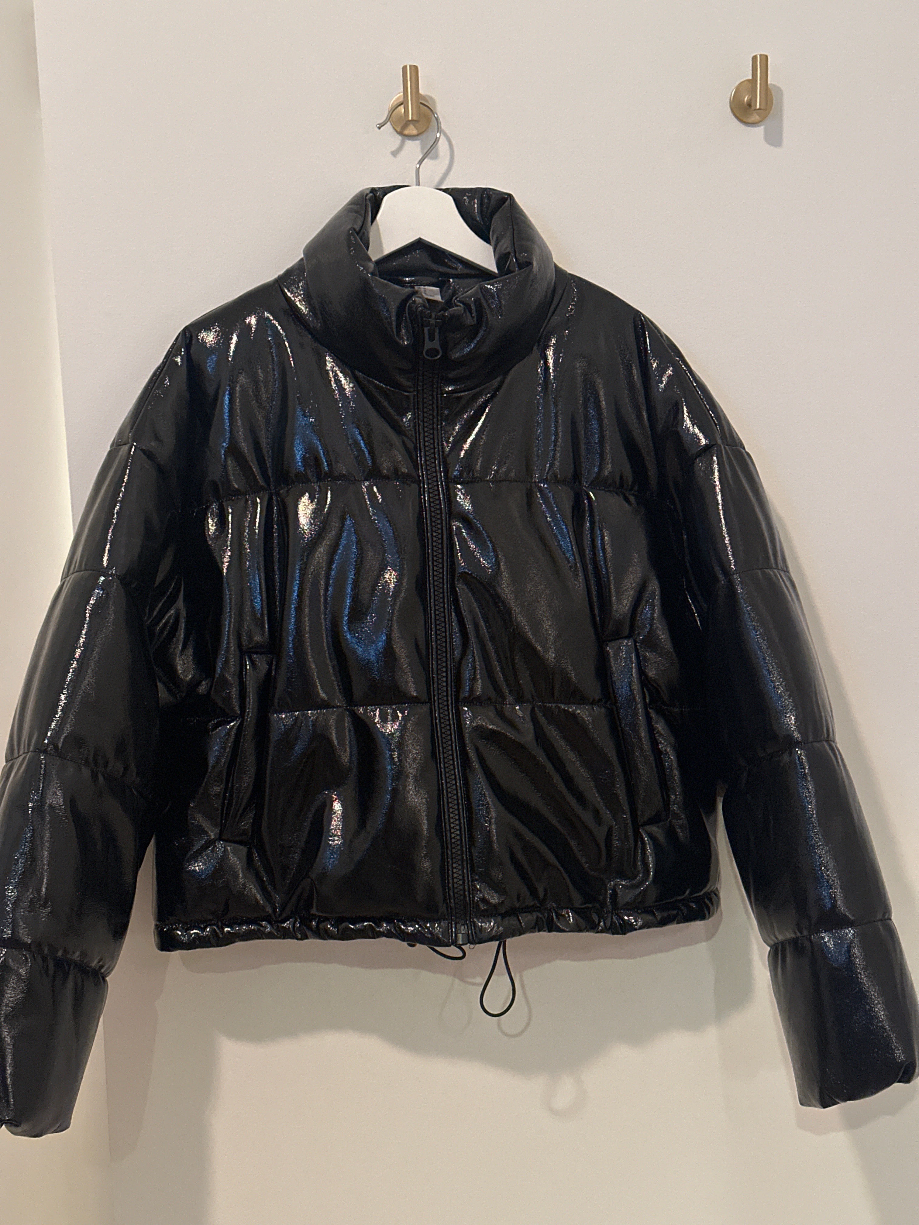 DIVIDED Black Vinyl Puffer Bomber Jacket
