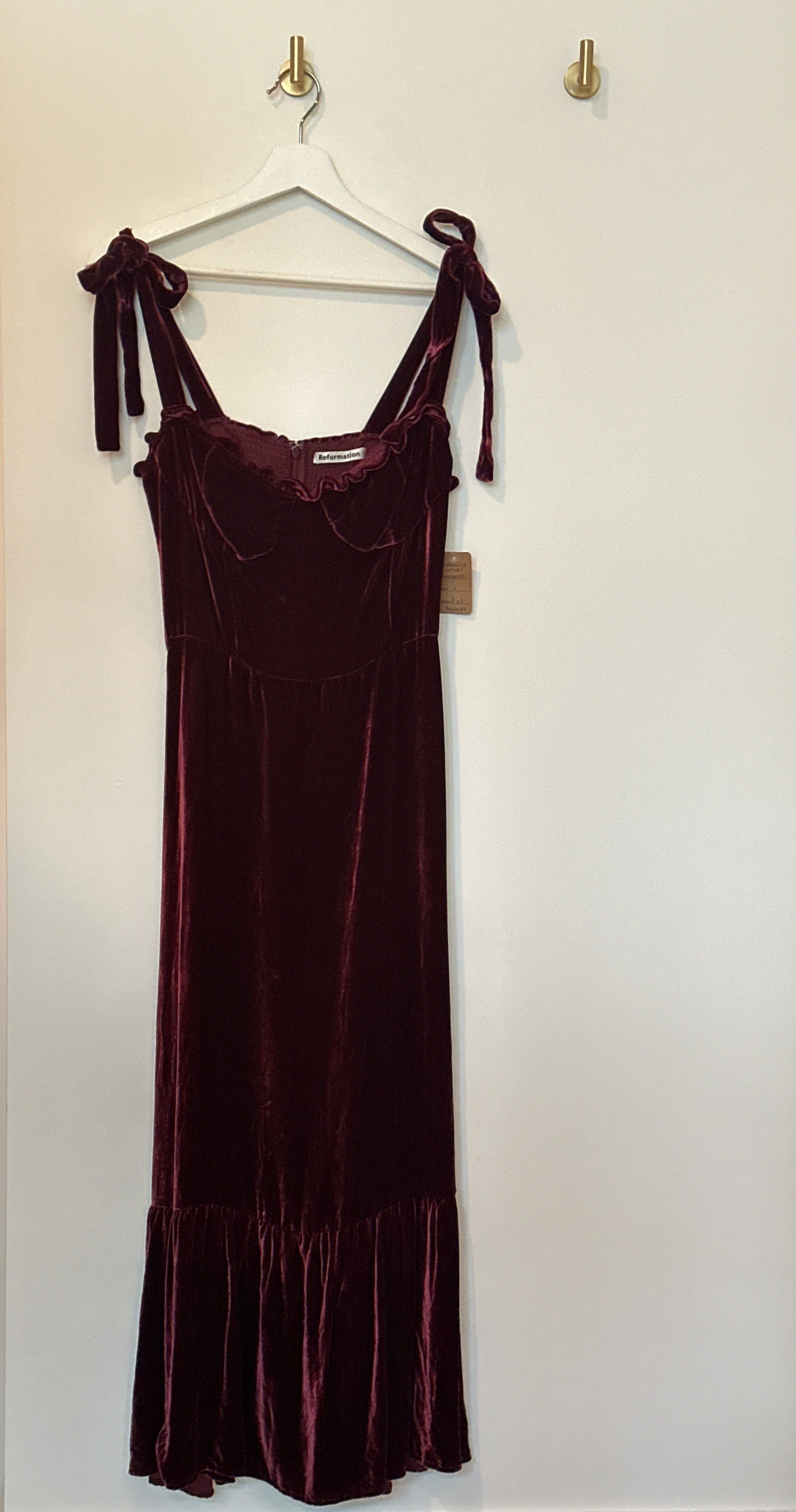 Reformation Full Length Burgundy Velvet Sleeveless Dress