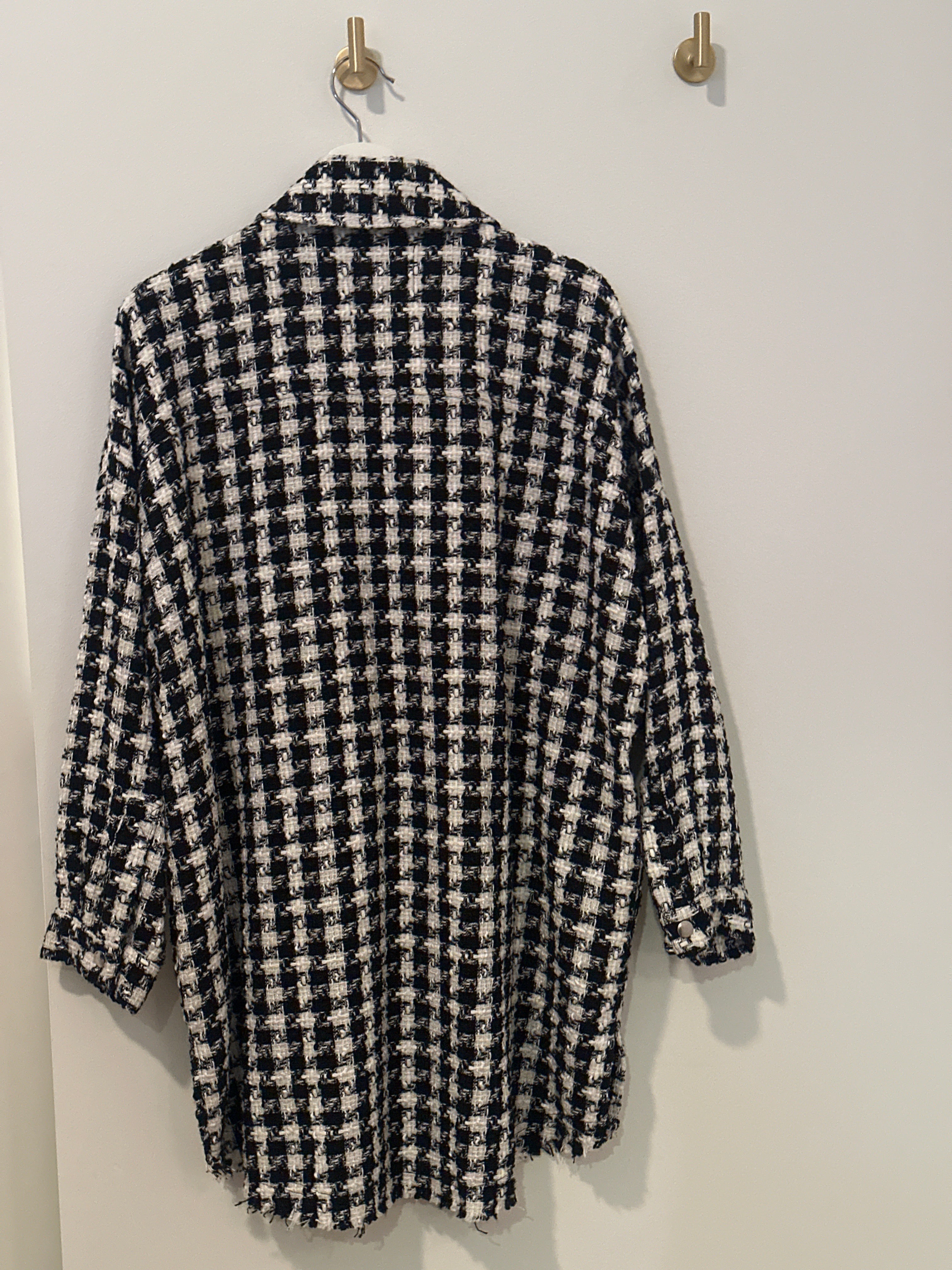 ZARA Mid Length Black and White Houndstooth Coat