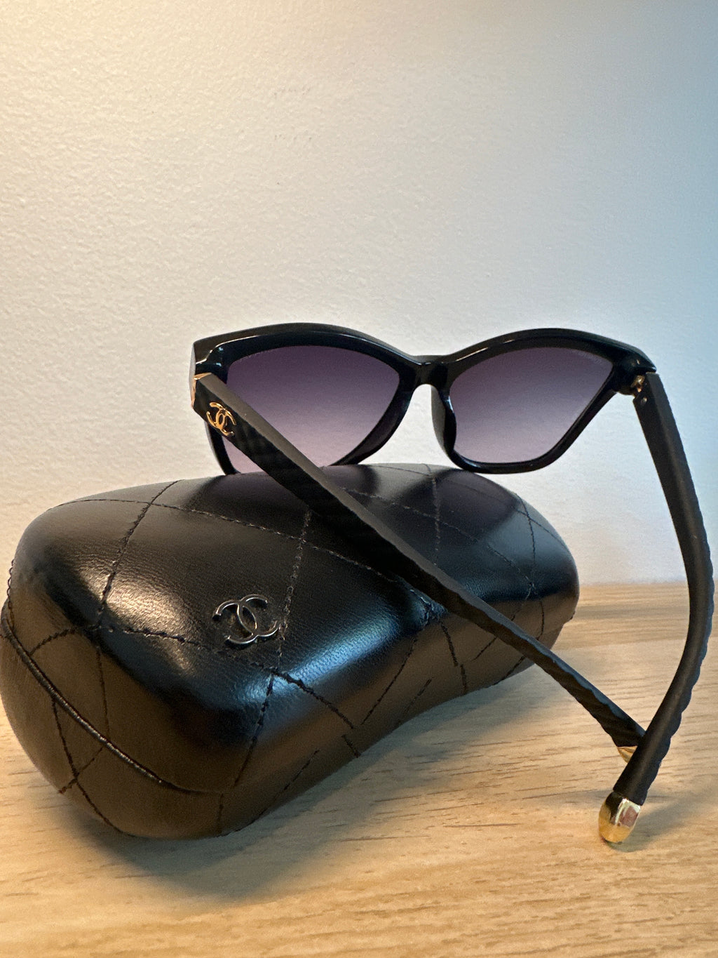 CHANEL Quilted Arm Cat-Eye Sunglasses + Case 5330 c.501/S8