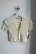 ZARA Ribbed Knit Cropped Cardigan – Butter Yellow - XS