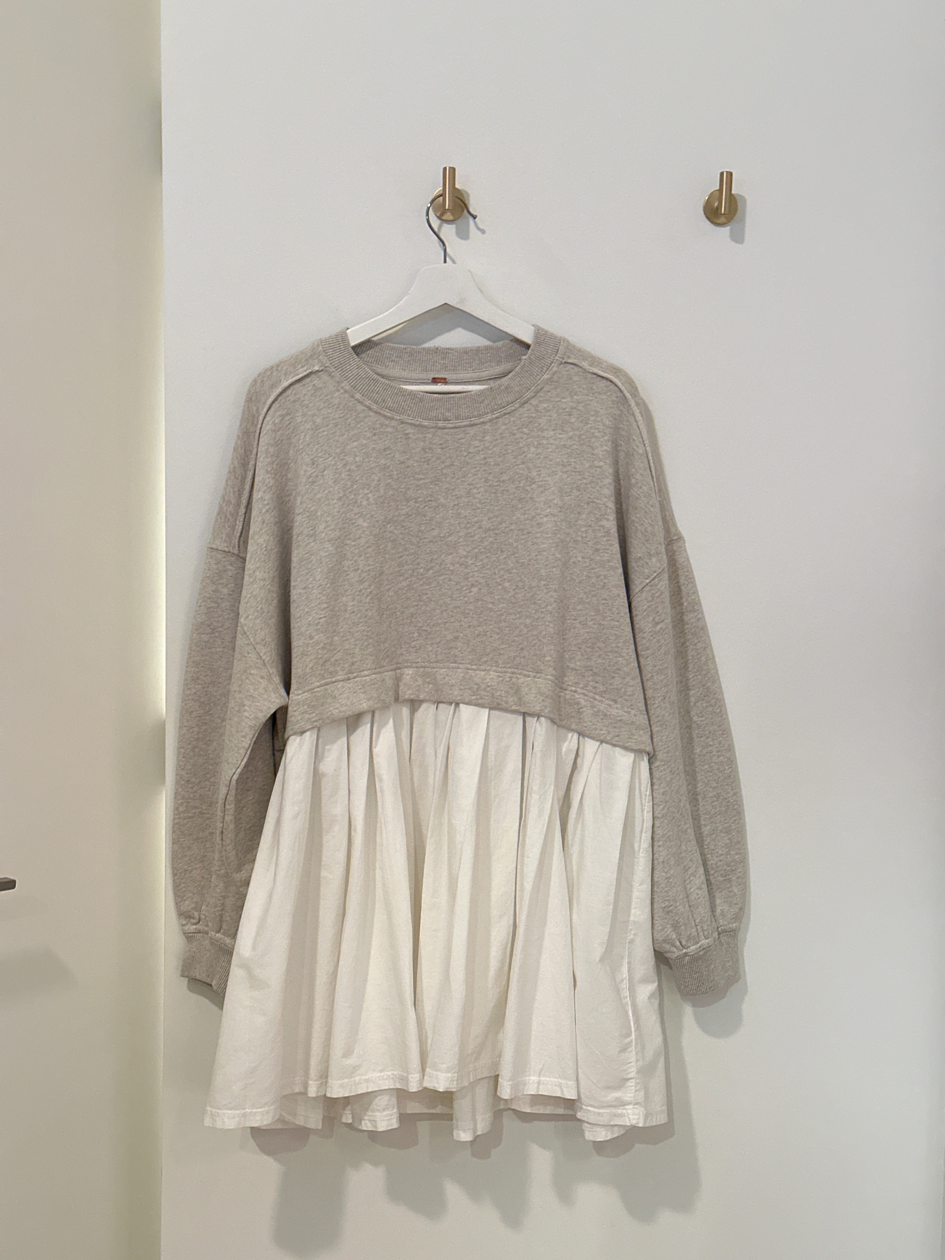 FREE PEOPLE CREW NECK WORN SWEATER PLEATED SHIRT DRESS XS