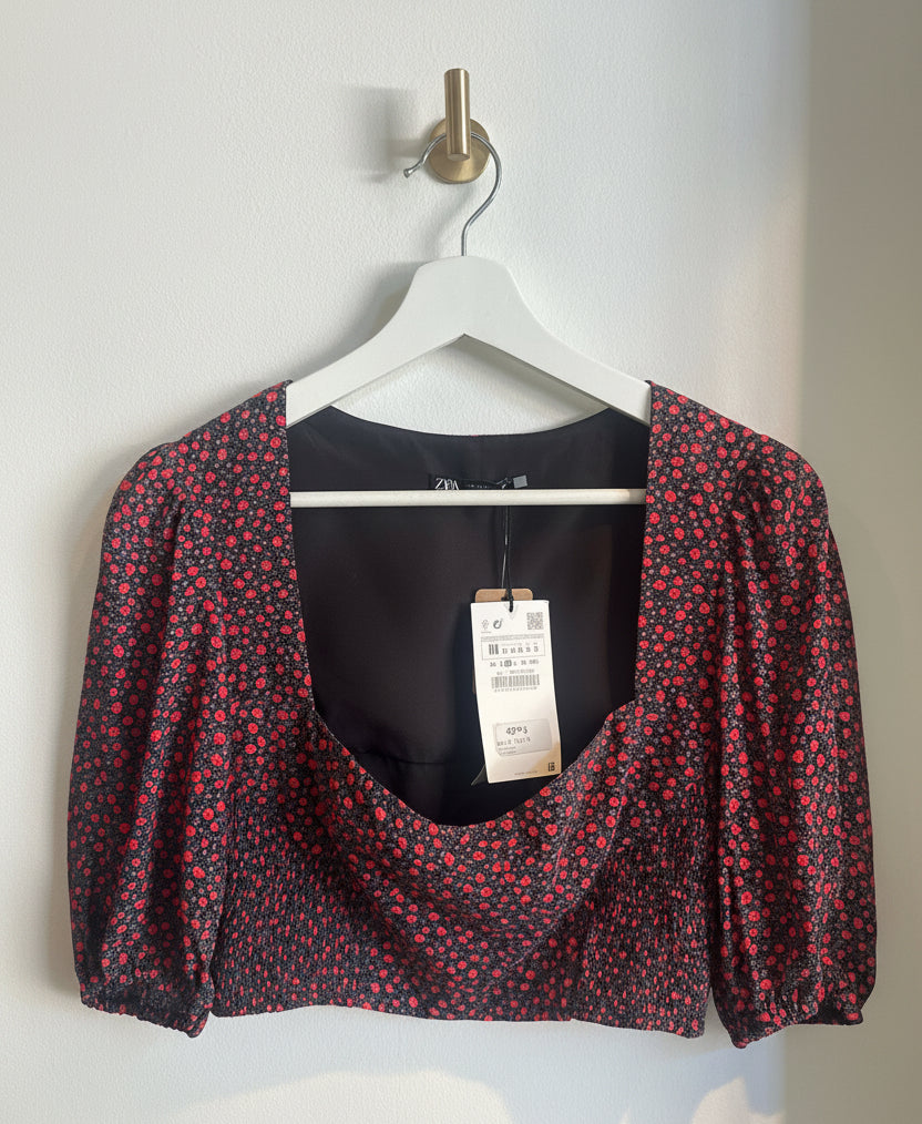 Zara Smocked Sweetheart Floral Crop Top | Size M | (BNWT)