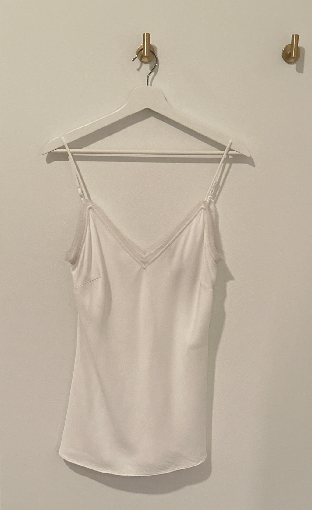 FRAME White Frayed Trim Spaghetti Strap Silky Camisole Small