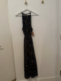 ZIMMERMANN Full Length Pleated Dress Sleeveless Spaghetti Strap Black with Floral Print