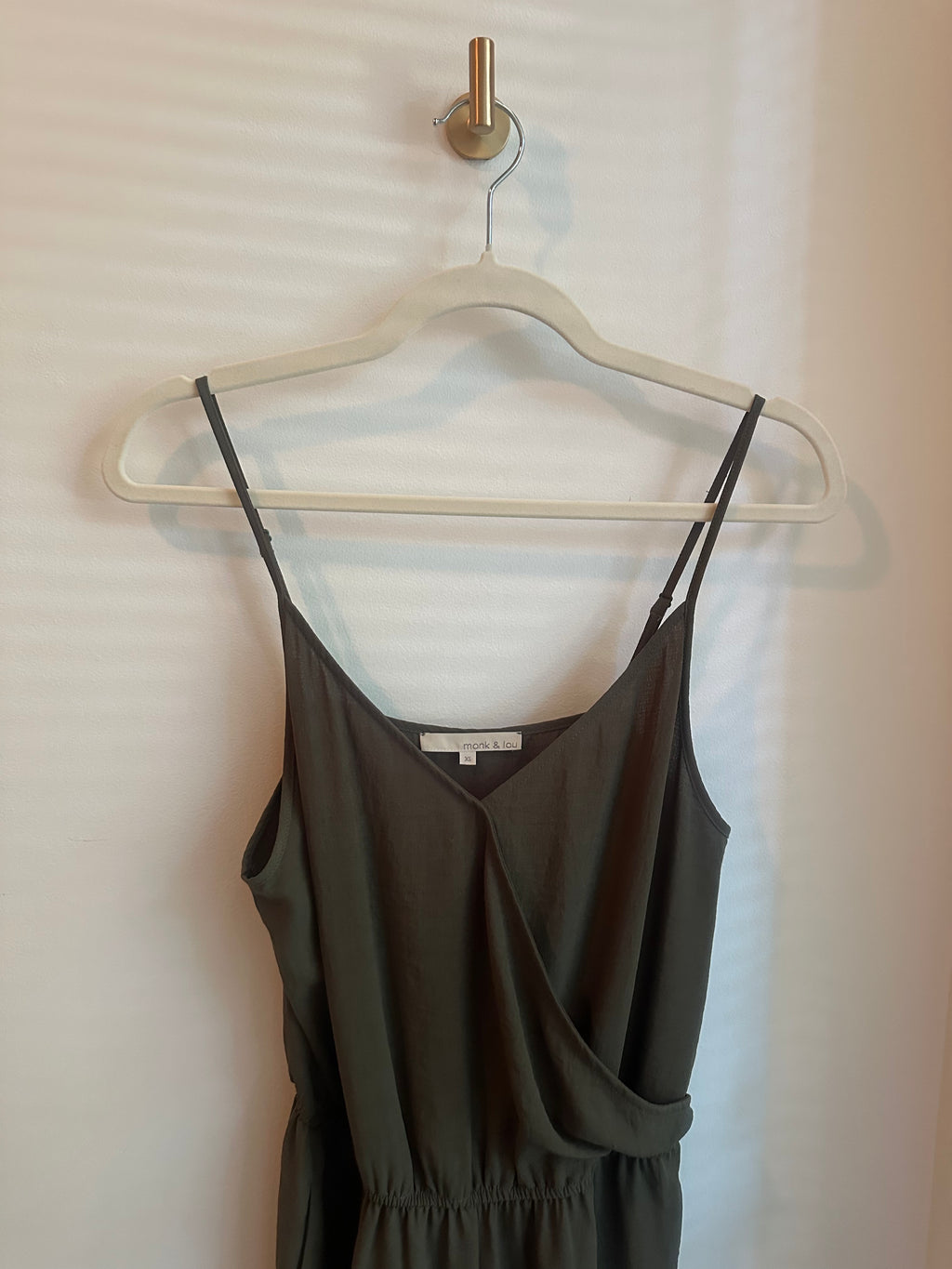 Monk & Lou Wrap Front Wide Leg Jumpsuit | Army Green | Size XS
