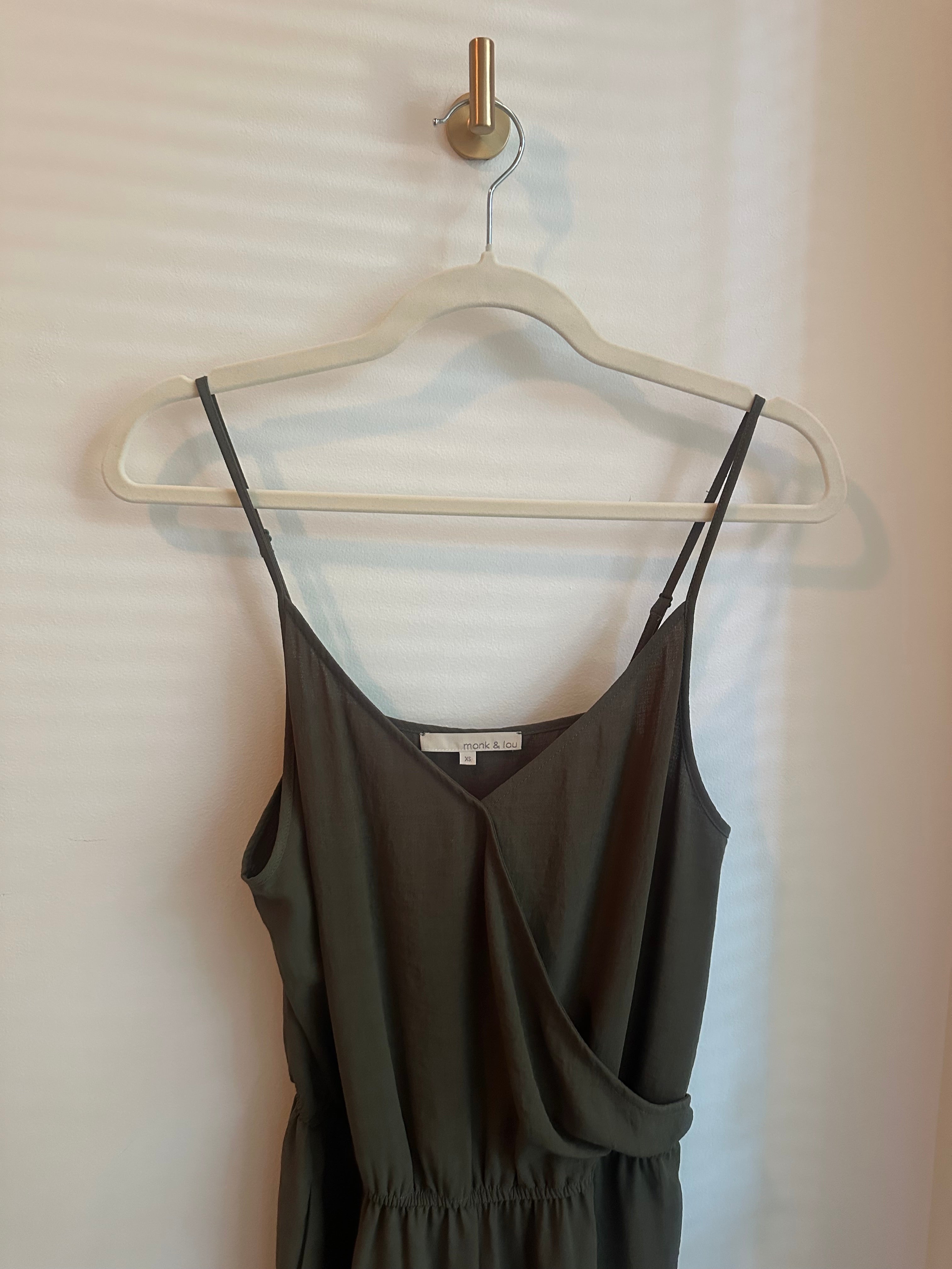 Monk & Lou Wrap Front Wide Leg Jumpsuit | Army Green | Size XS