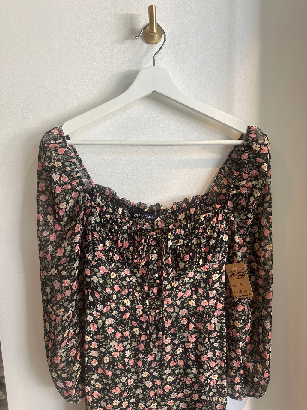 Zara Floral Off-the-Shoulder Smocked Midi Dress | Size Small