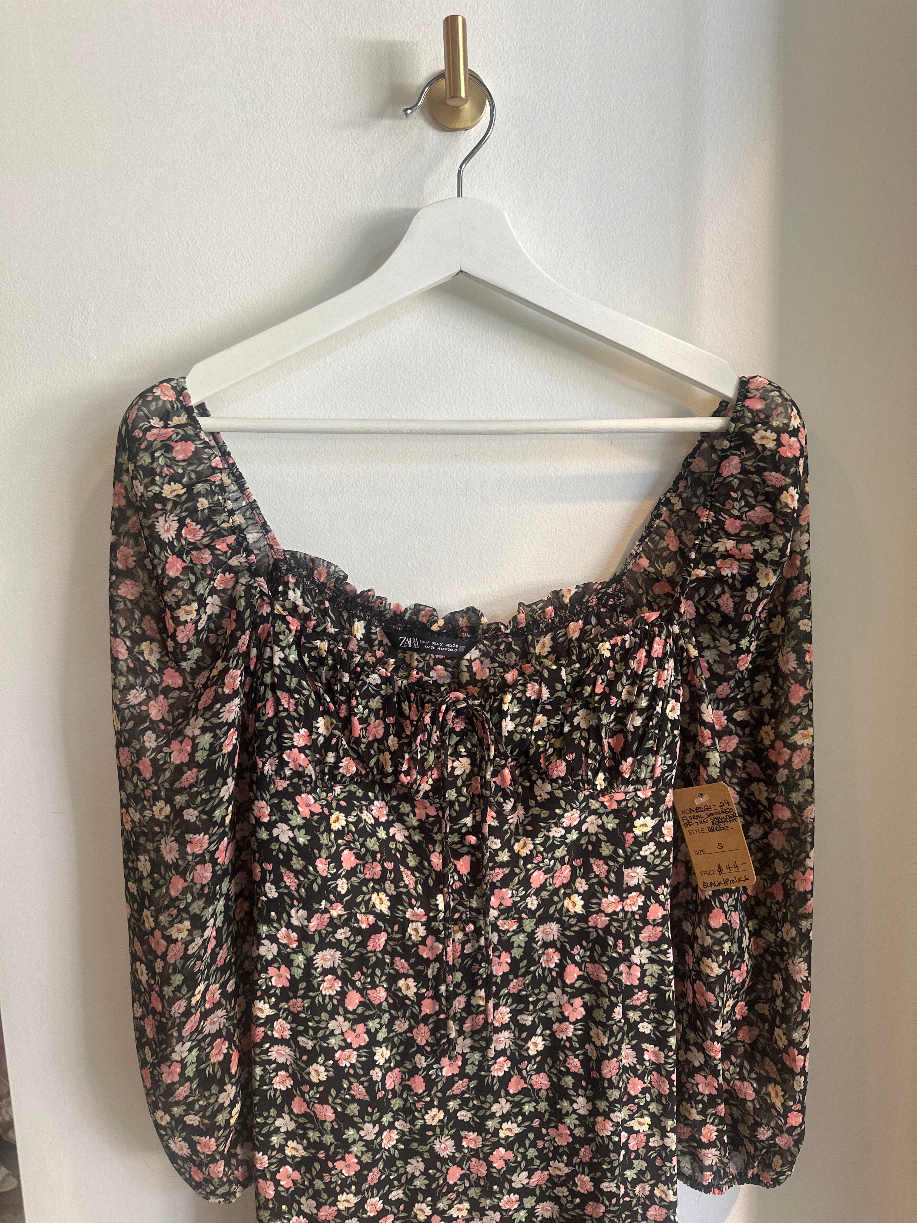 Zara Floral Off-the-Shoulder Smocked Midi Dress | Size Small