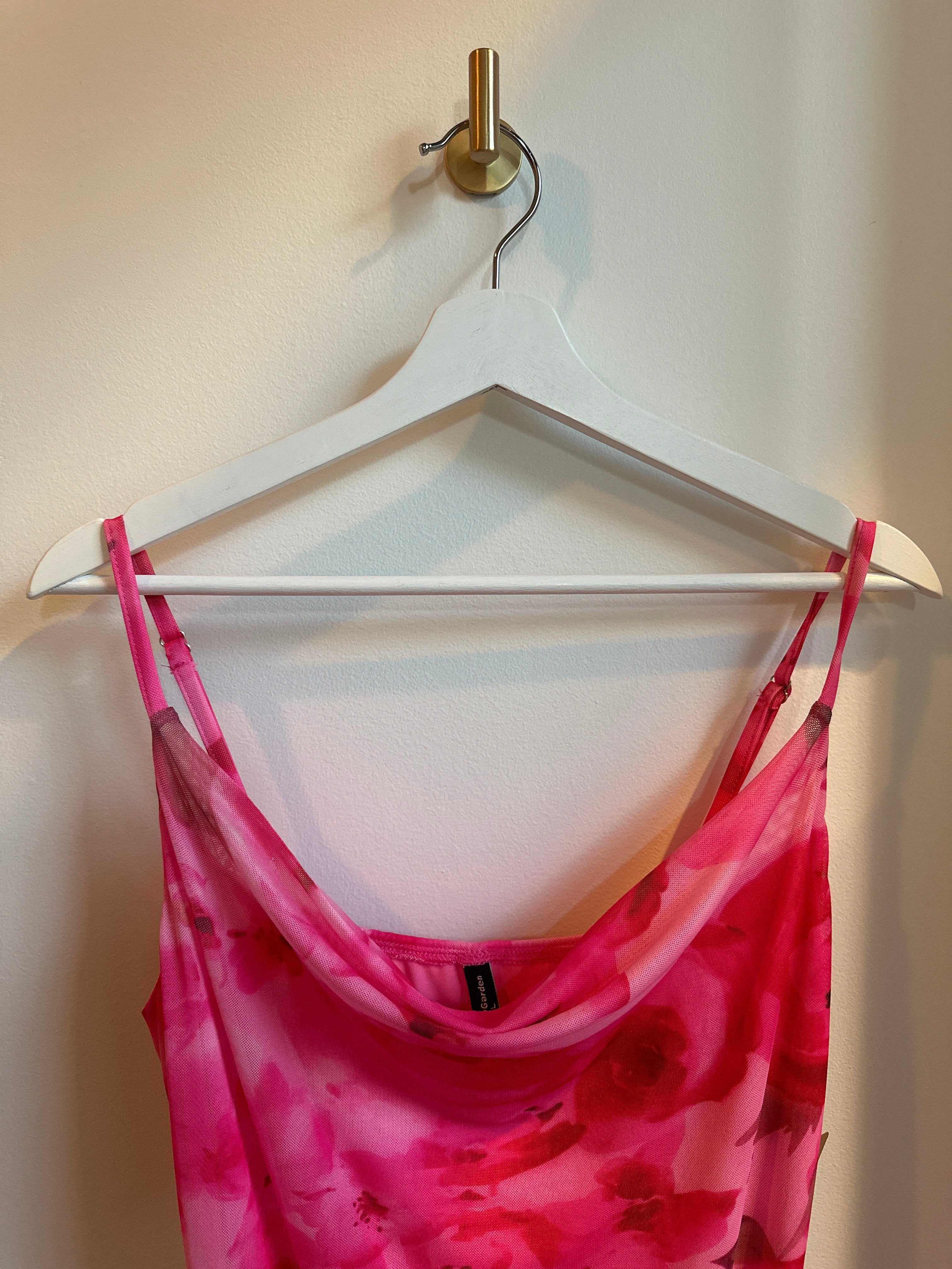 Pretty Garden Tiered Tank Dress — Pink Floral | Size L