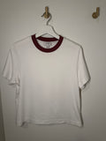 White COS Clean Cut Regular T-Shirt w/ Dark Red Collar