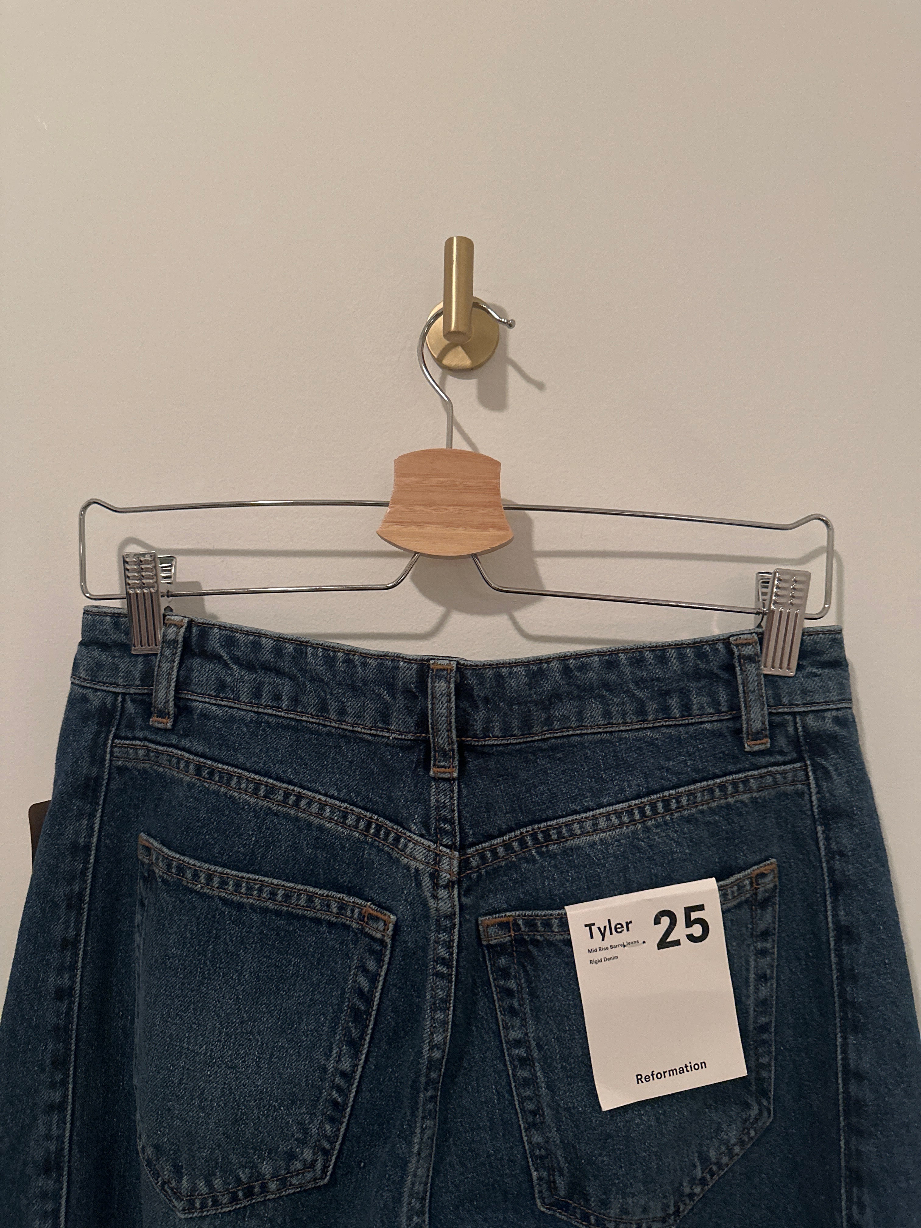 REFORMATION DENIM MID RISE BARREL JEANS RIGID DENIM 'TYLER' SIZE 25