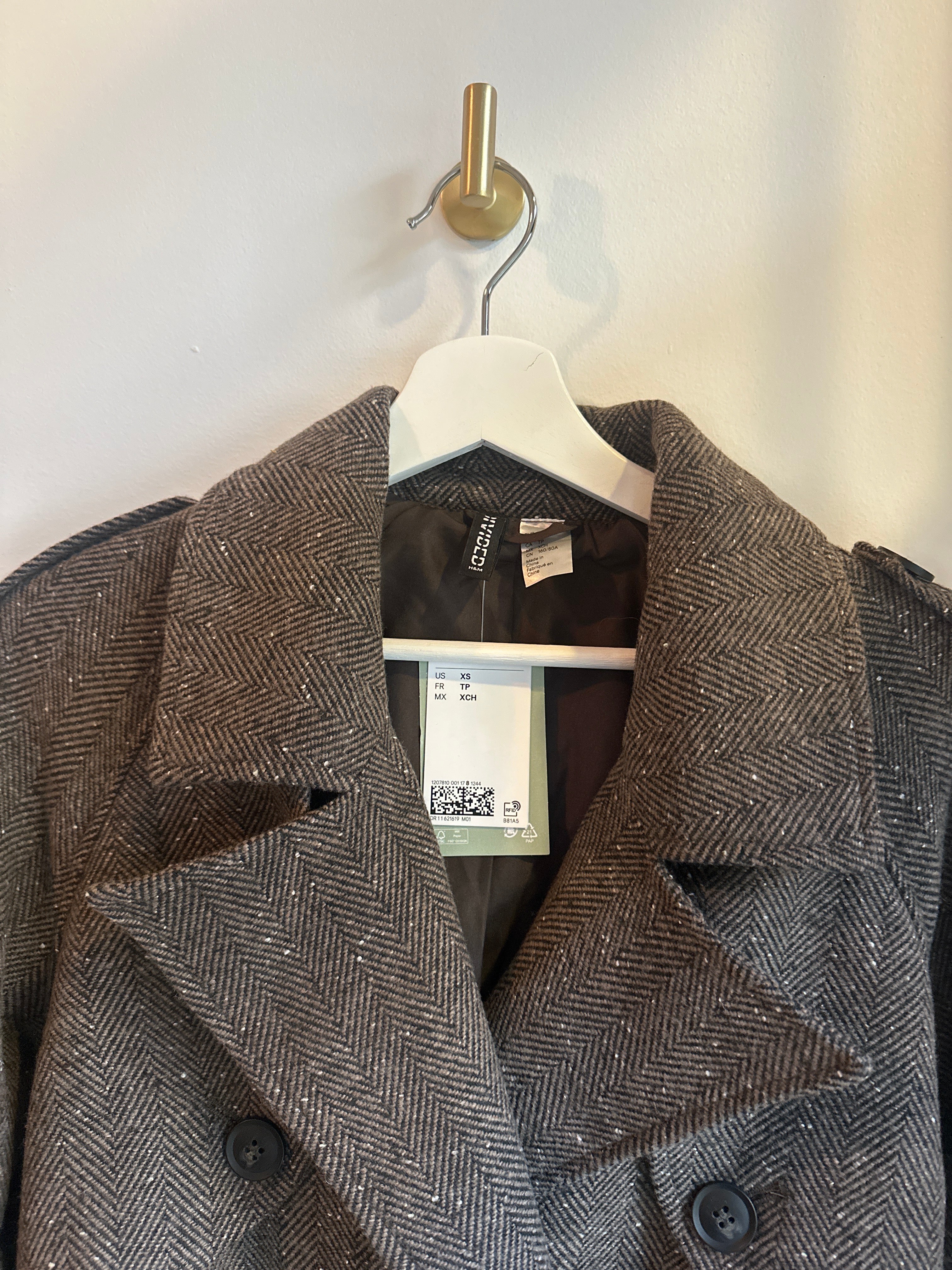 H&M Chocolate Brown Tweed Coat – Size XS (BNWT) - fits S/M frame