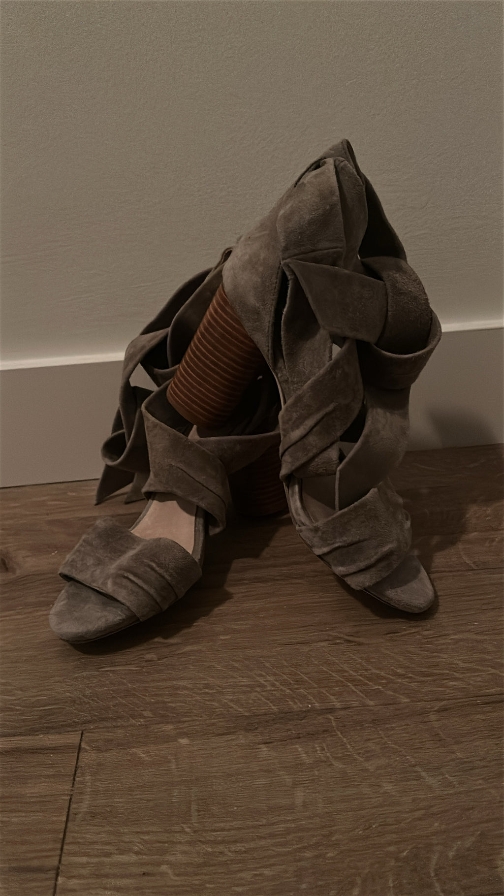 RAYE Suede Wrap Sandals | Dusty Dove Grey | Size 6