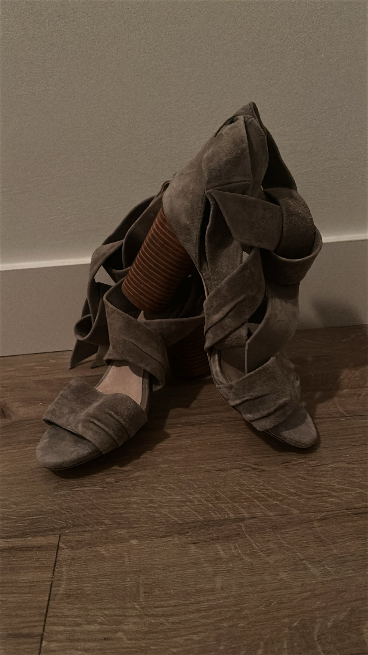 RAYE Suede Wrap Sandals | Dusty Dove Grey | Size 6