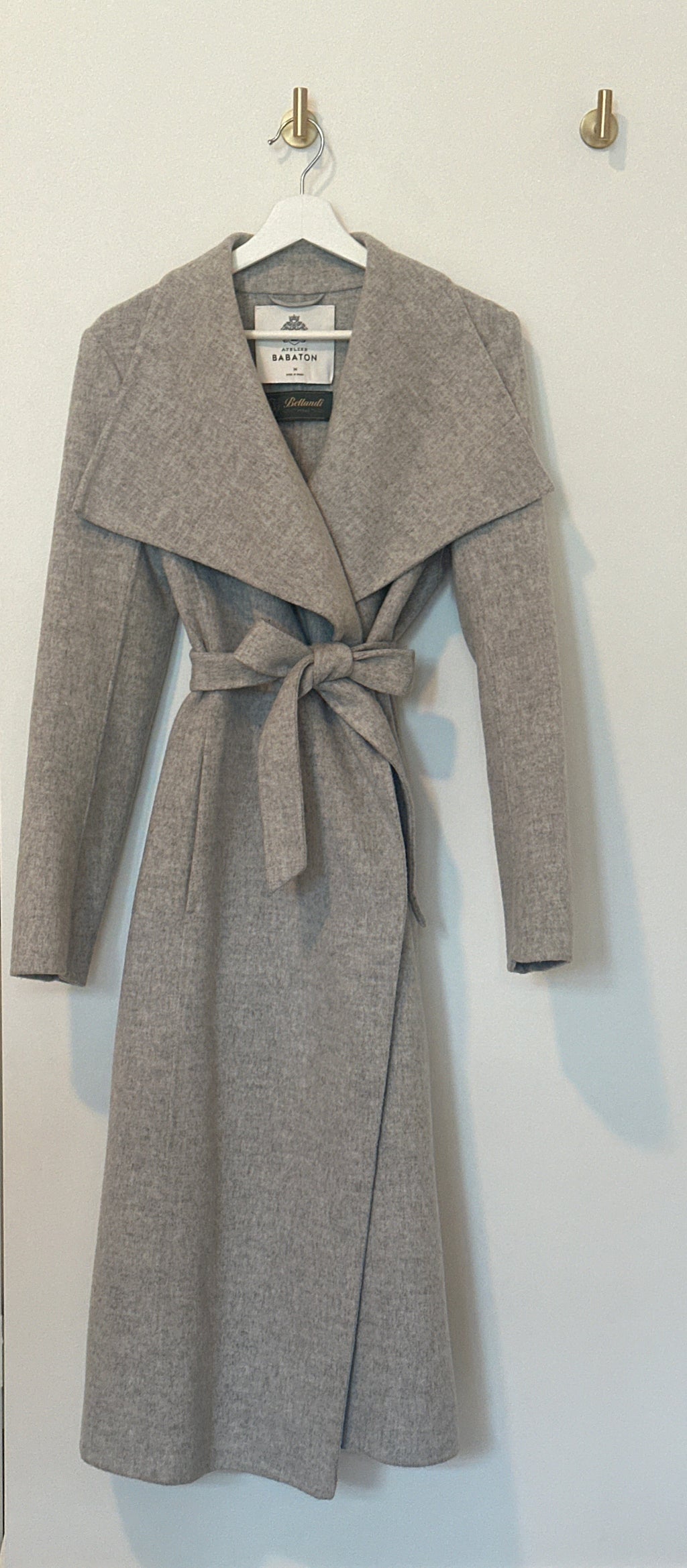 BABATON Wool Light Grey Shawl Collar Wrap Coat Medium