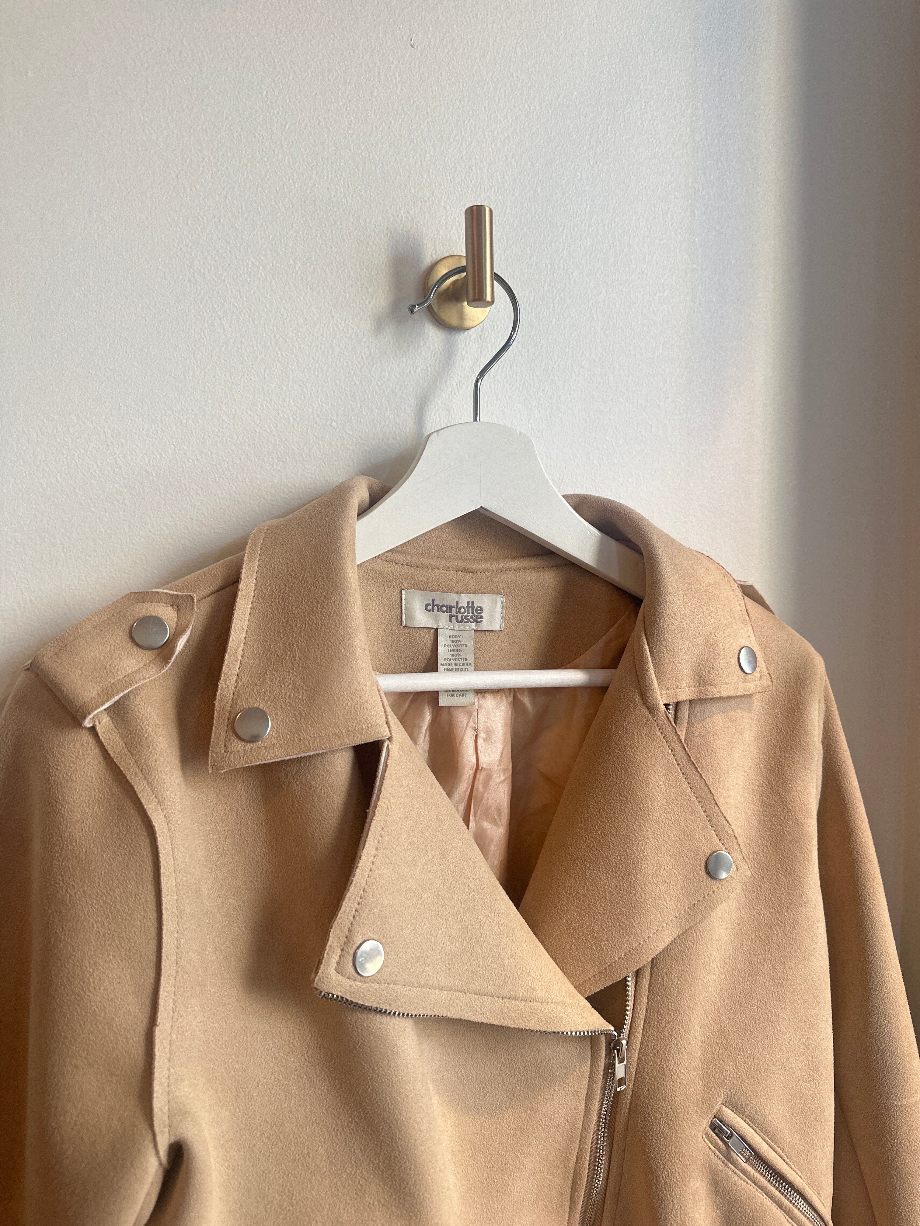 Charlotte Russe Camel Faux Suede Moto Jacket | Size Medium