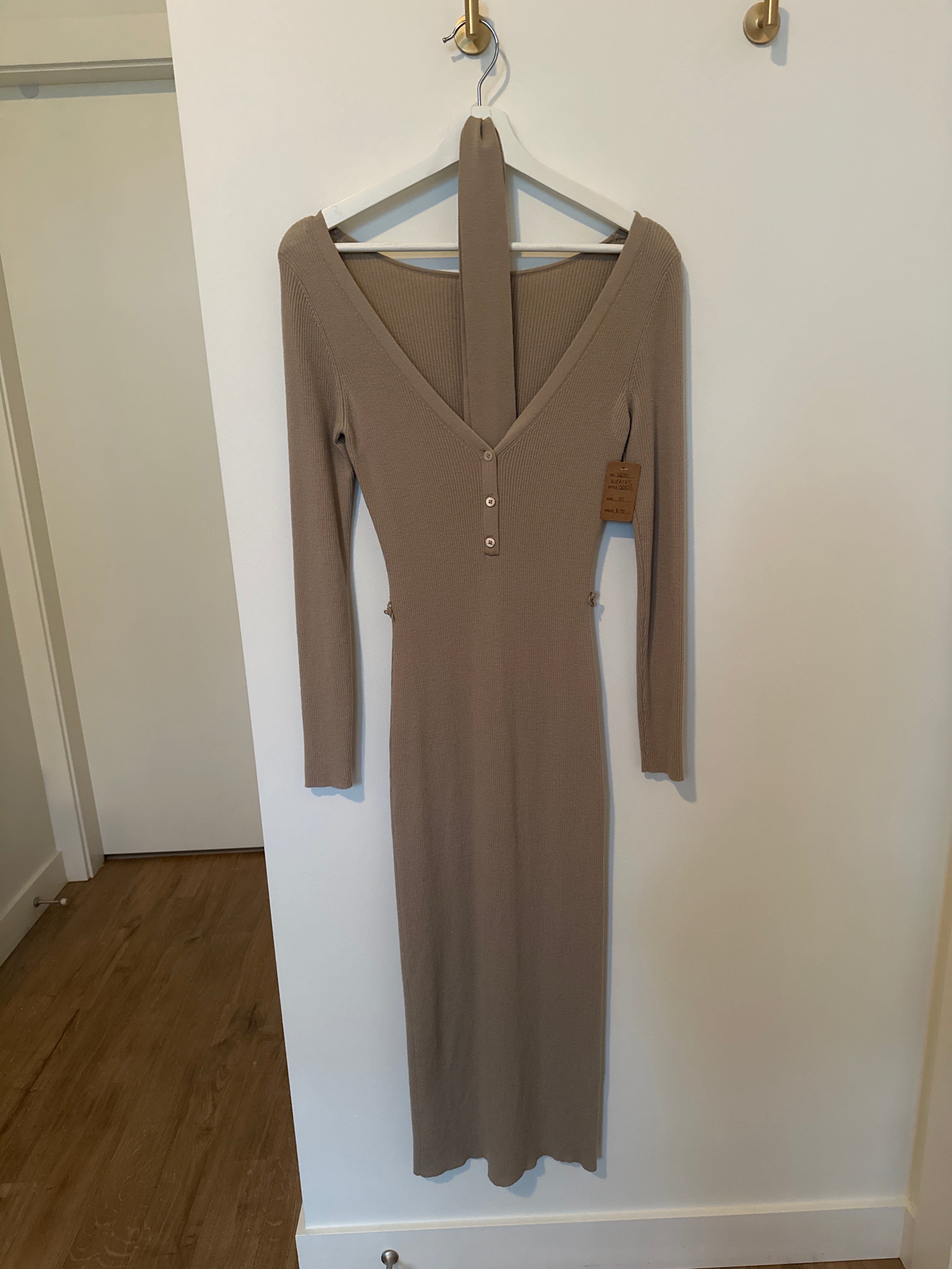 BABATON Ribbed Tan Sweater Dress