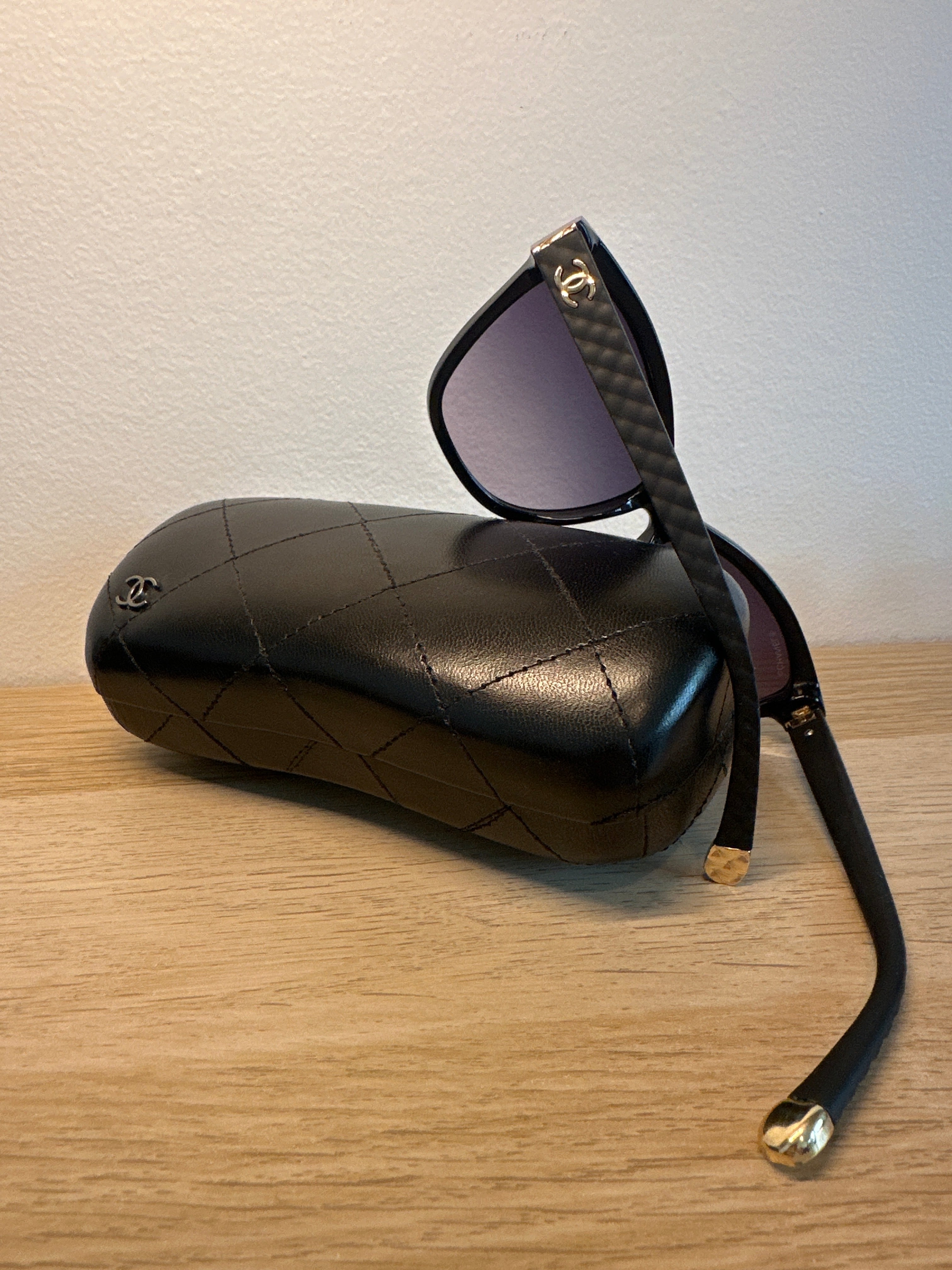 CHANEL Quilted Arm Cat-Eye Sunglasses + Case 5330 c.501/S8