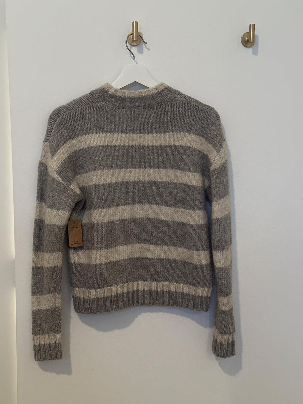 Cotton Emporium Crew Neck Grey and White Striped Sweater
