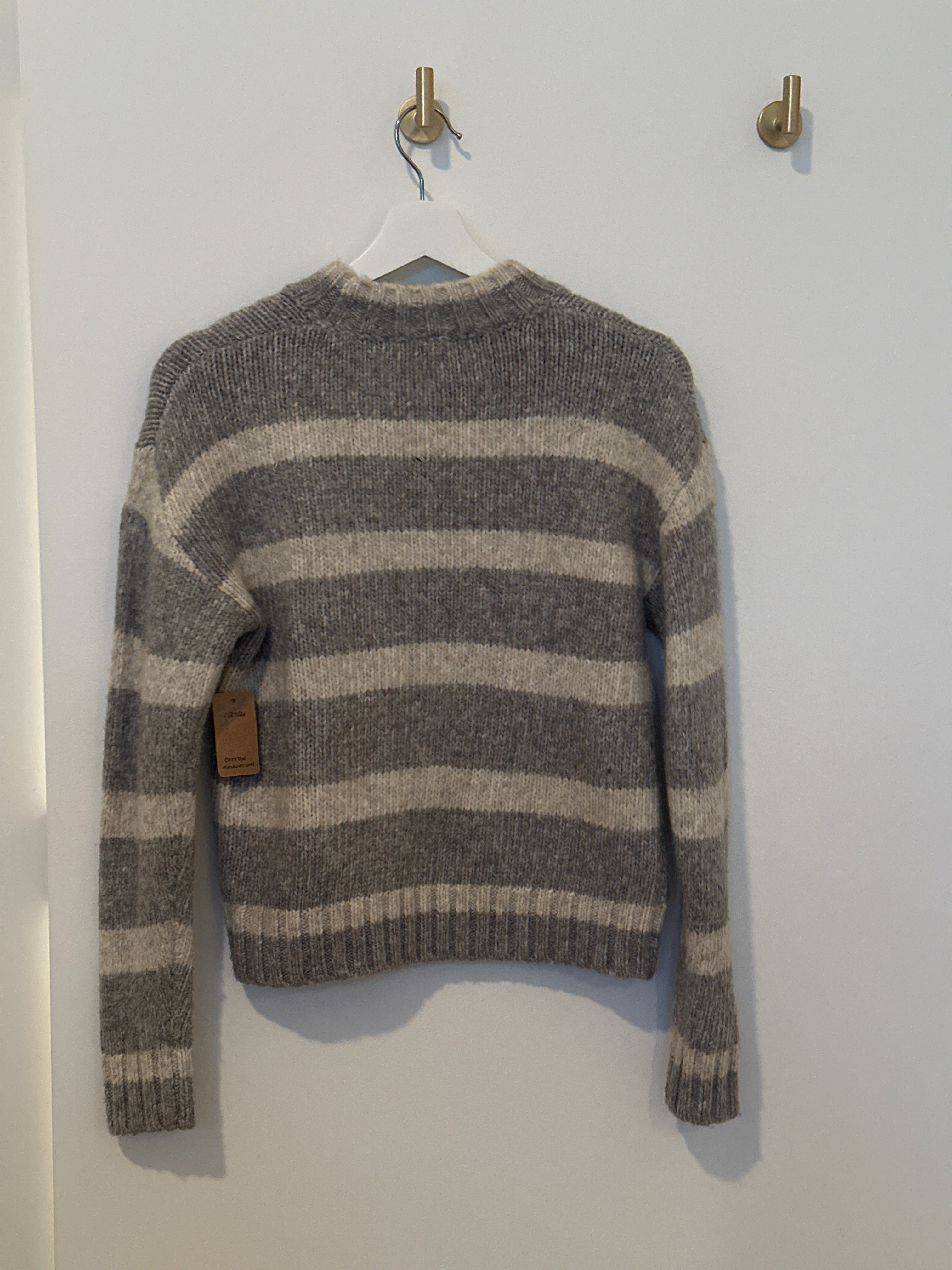 Cotton Emporium Crew Neck Grey and White Striped Sweater