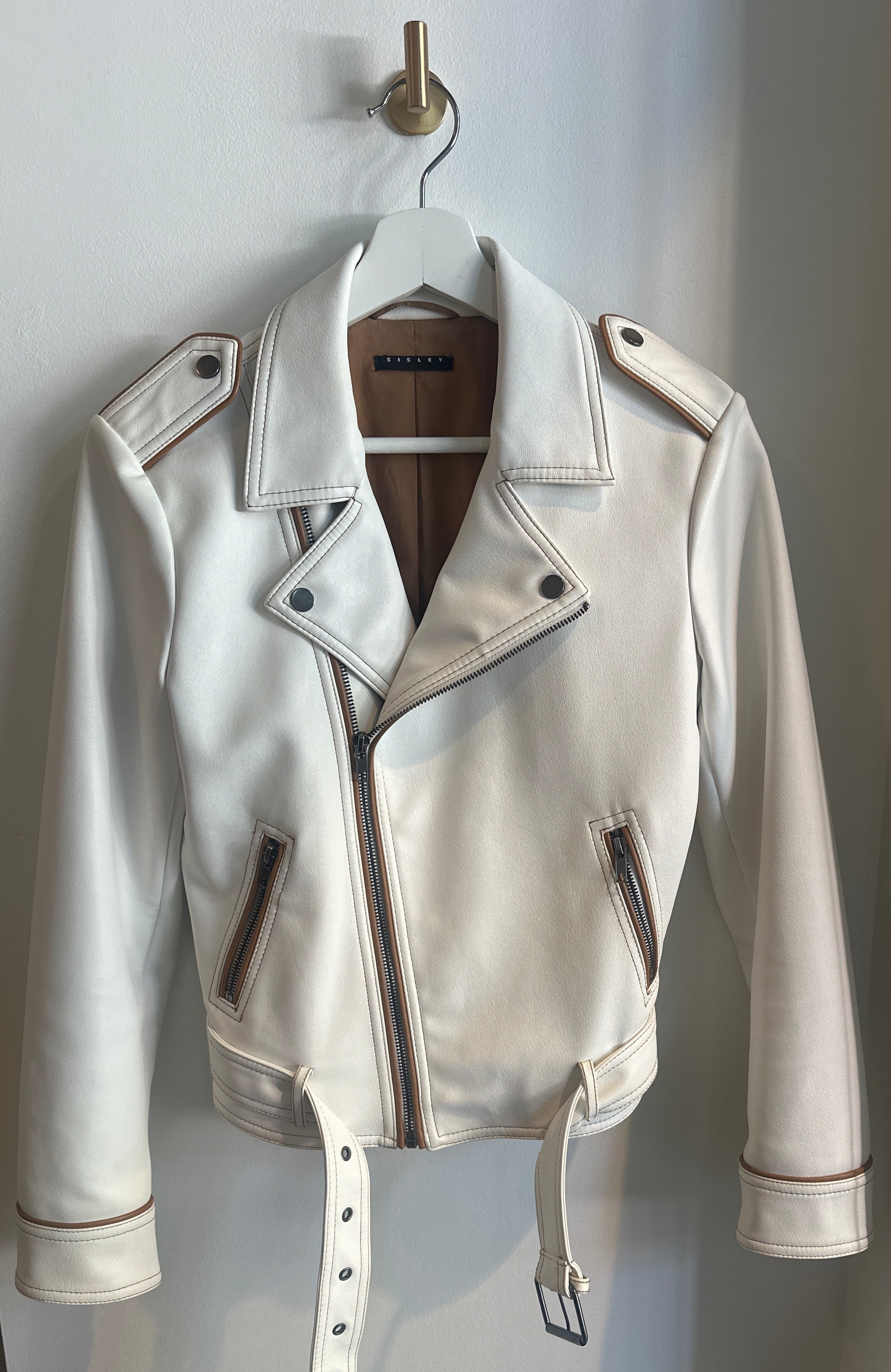 Sisley Cream Moto Jacket |Size 40/US 4