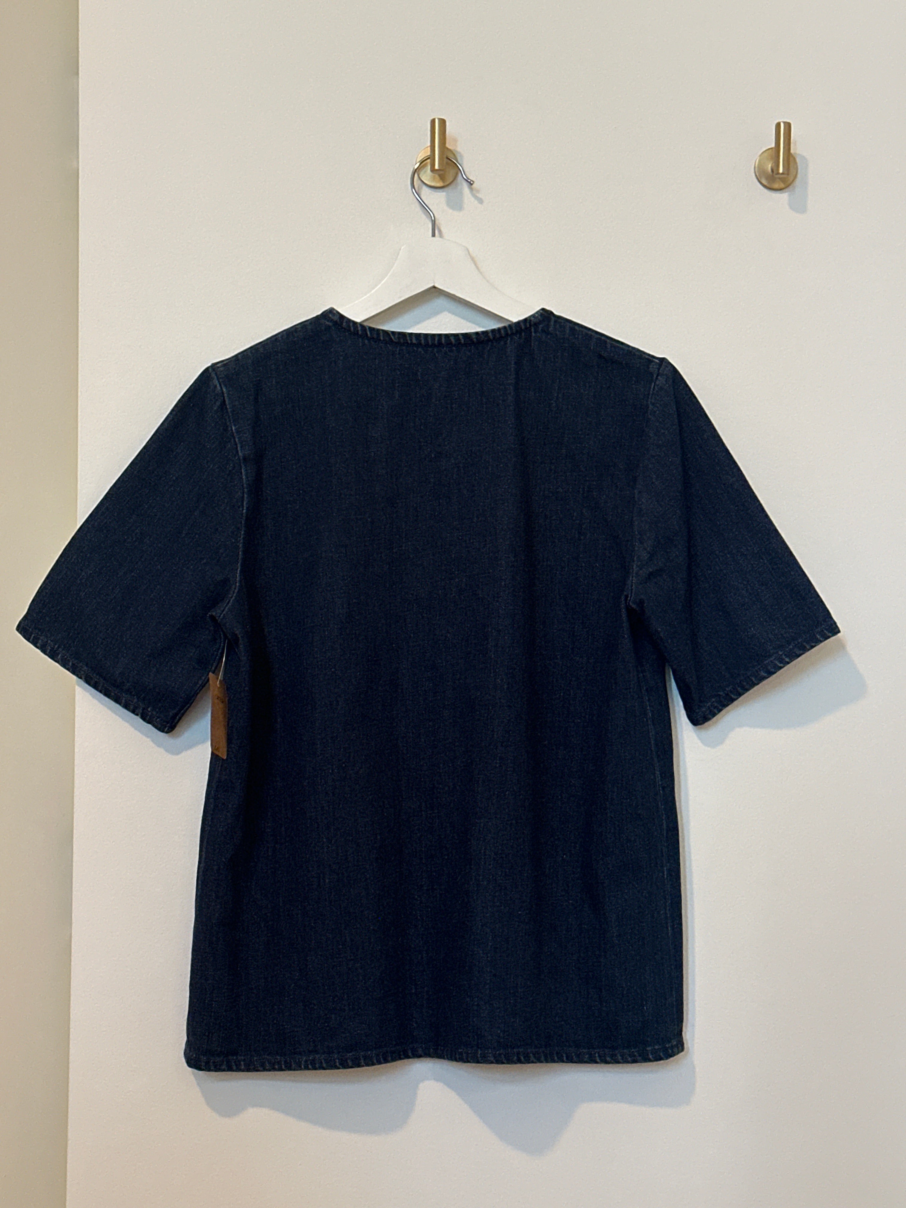 COS Dark Denim Short Sleeved Top Front Placket Zip Closure