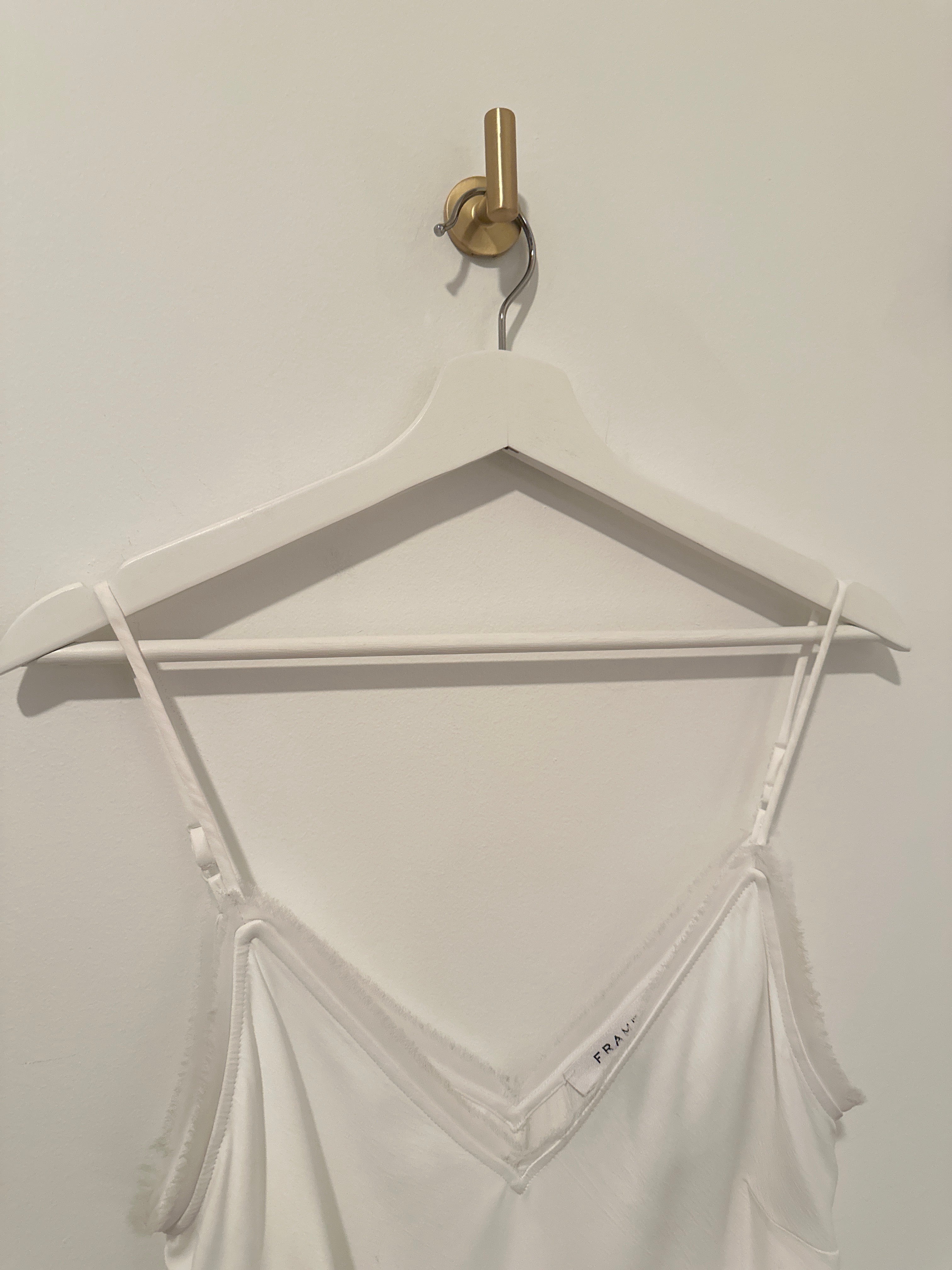 FRAME White Frayed Trim Spaghetti Strap Silky Camisole Small