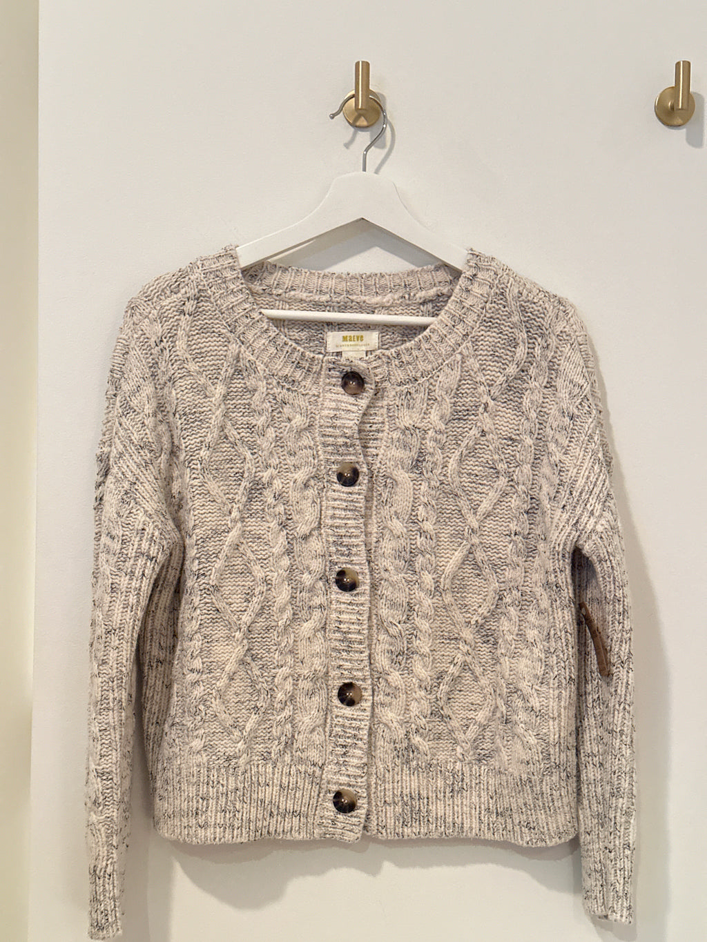 MAEVE by ANTHROPOLOGIE PATTERNED KNIT HEATHERED CREAM CARDIGAN XXS