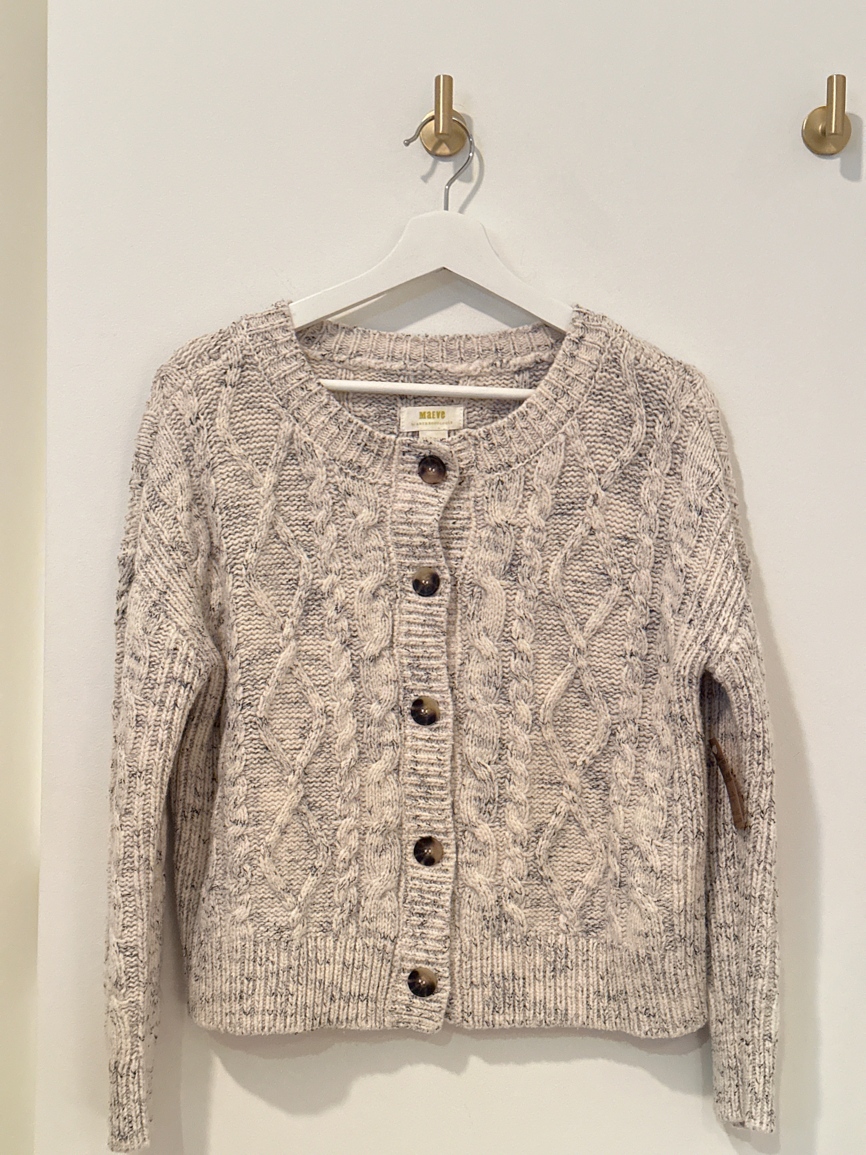 MAEVE by ANTHROPOLOGIE PATTERNED KNIT HEATHERED CREAM CARDIGAN XXS