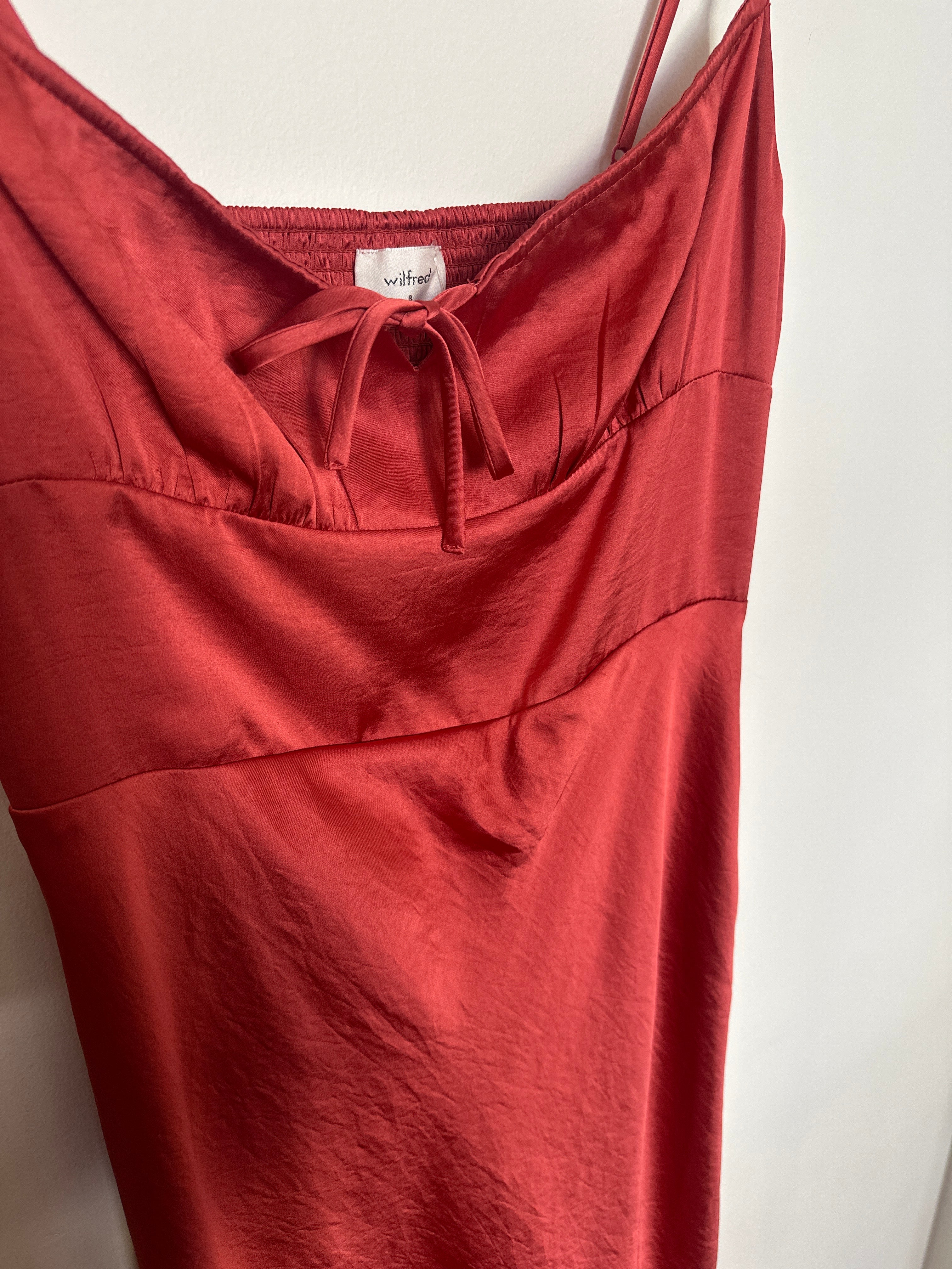 Wilfred Satin Tie V-Key Hole Slip Dress — Size 8