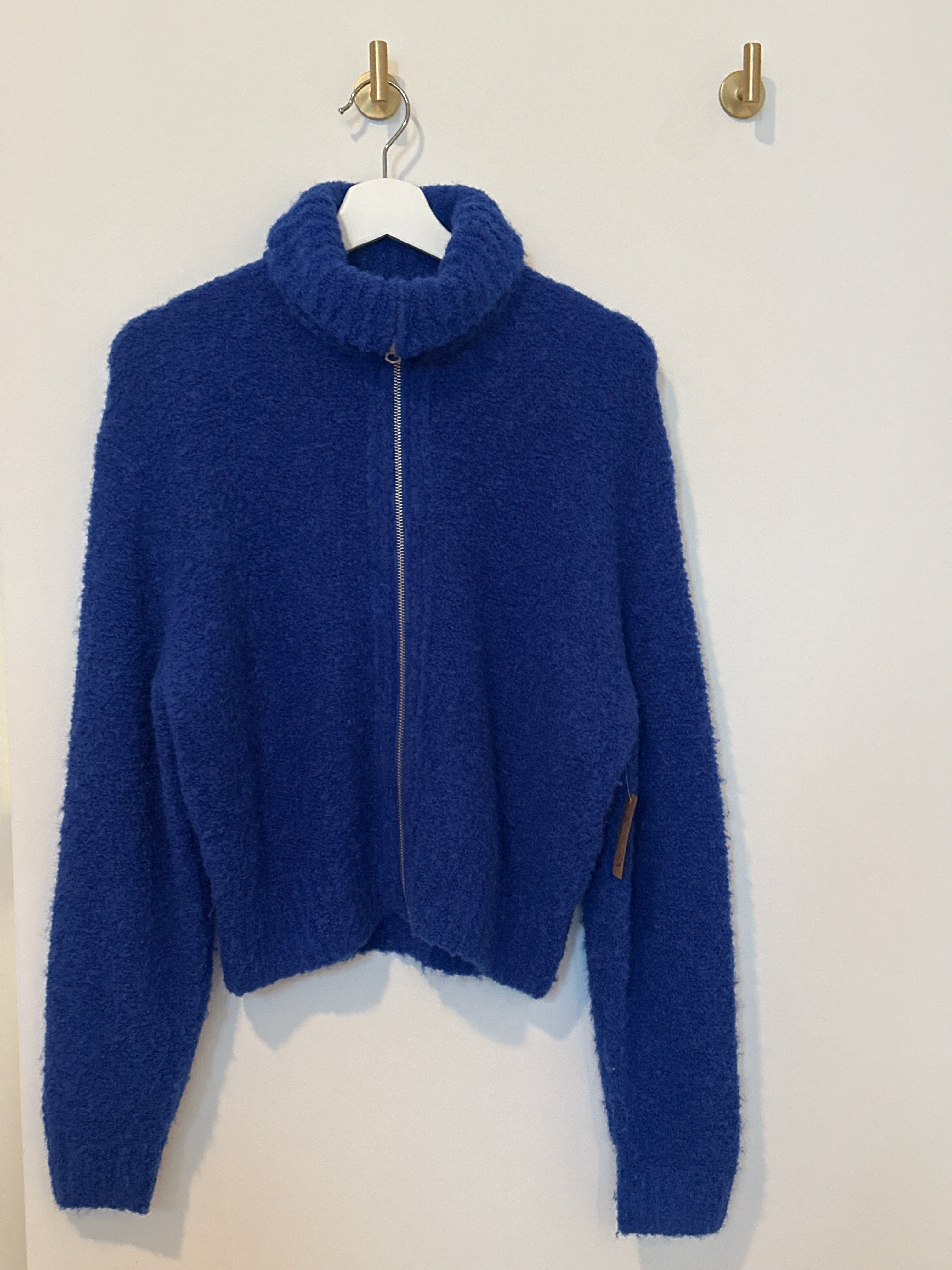 wilfred free Royal Blue Chunky Knit Zip Front Long Sleeve Cardigan