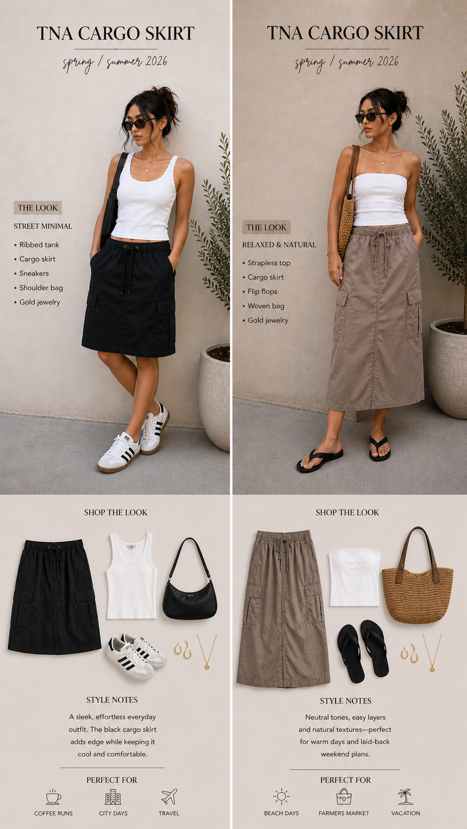 TNA (Aritzia) Utility Cargo Maxi Skirt – Taupe — Size S