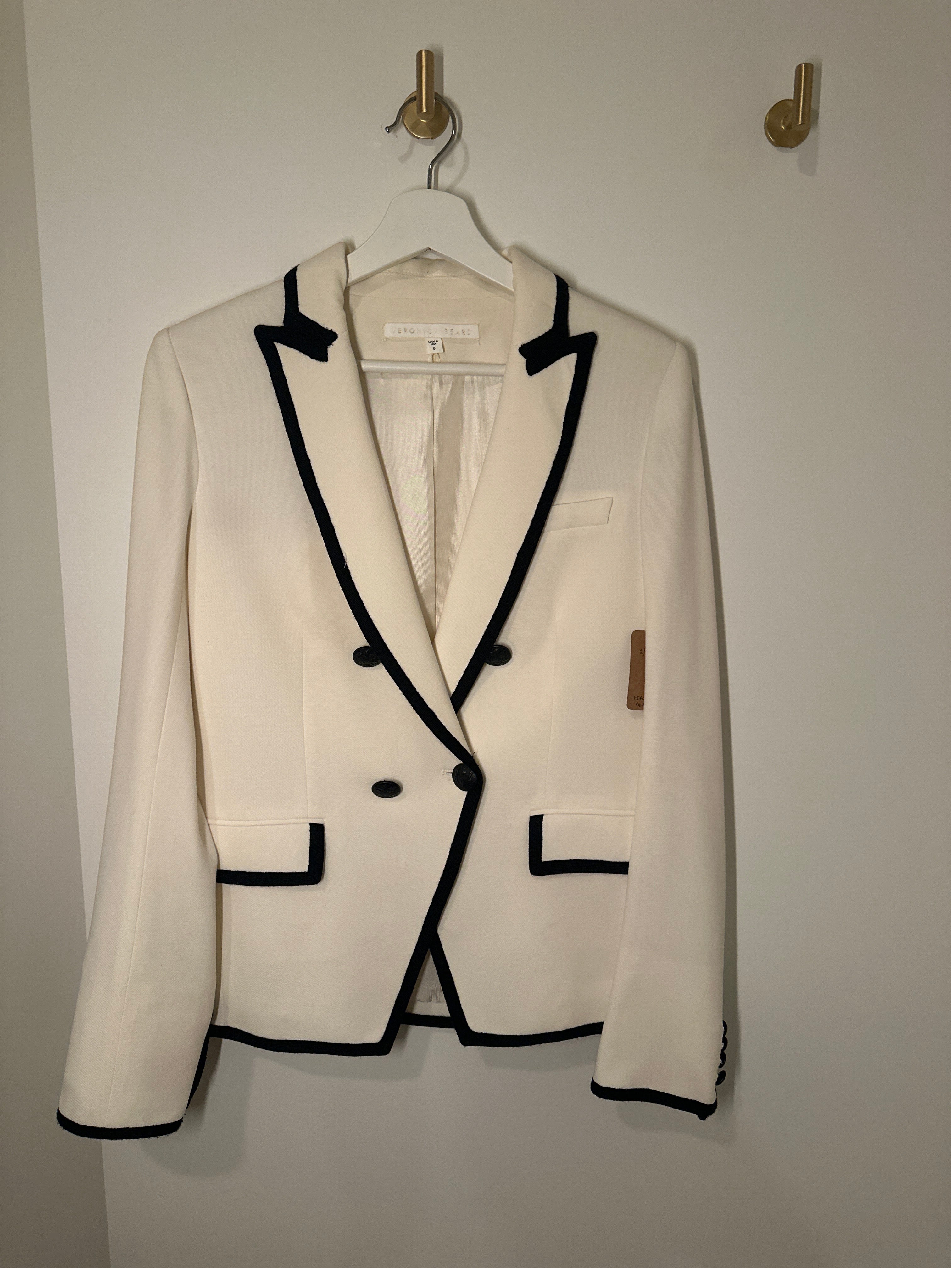 Veronica Beard Peaked Lapel Blazer Cream w/ Black Trim