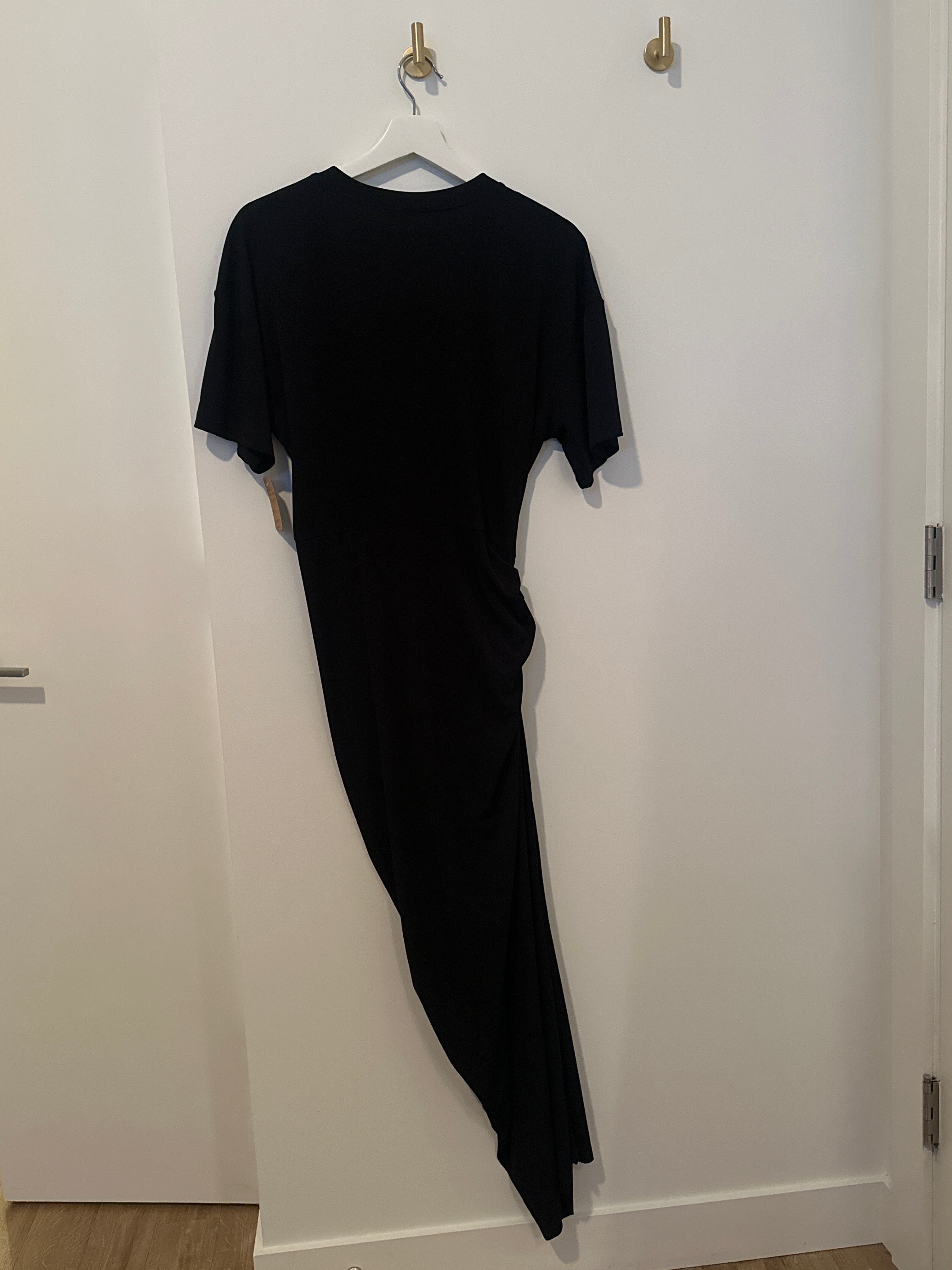 ZARA Long Draped Black Dress Body Con Side Ruching