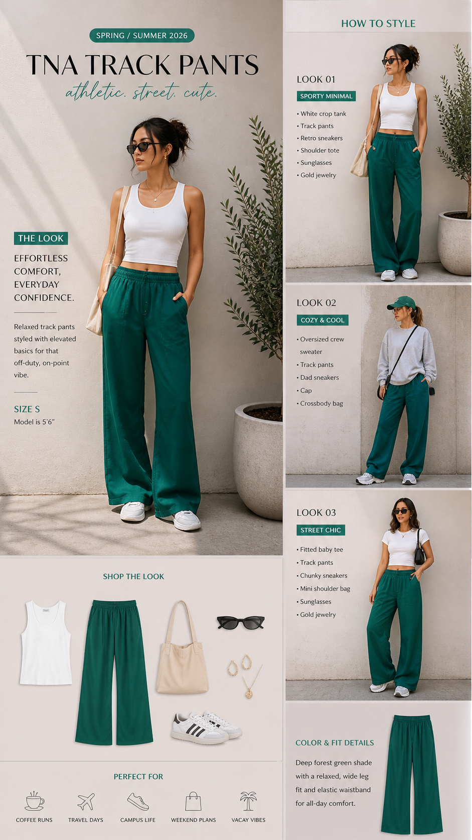 TNA (Aritzia) Emerald Green Track Pants – Size S