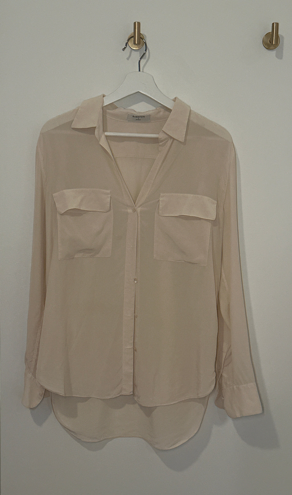 BABATON Cream Long Sleeve Silk Blouse Small