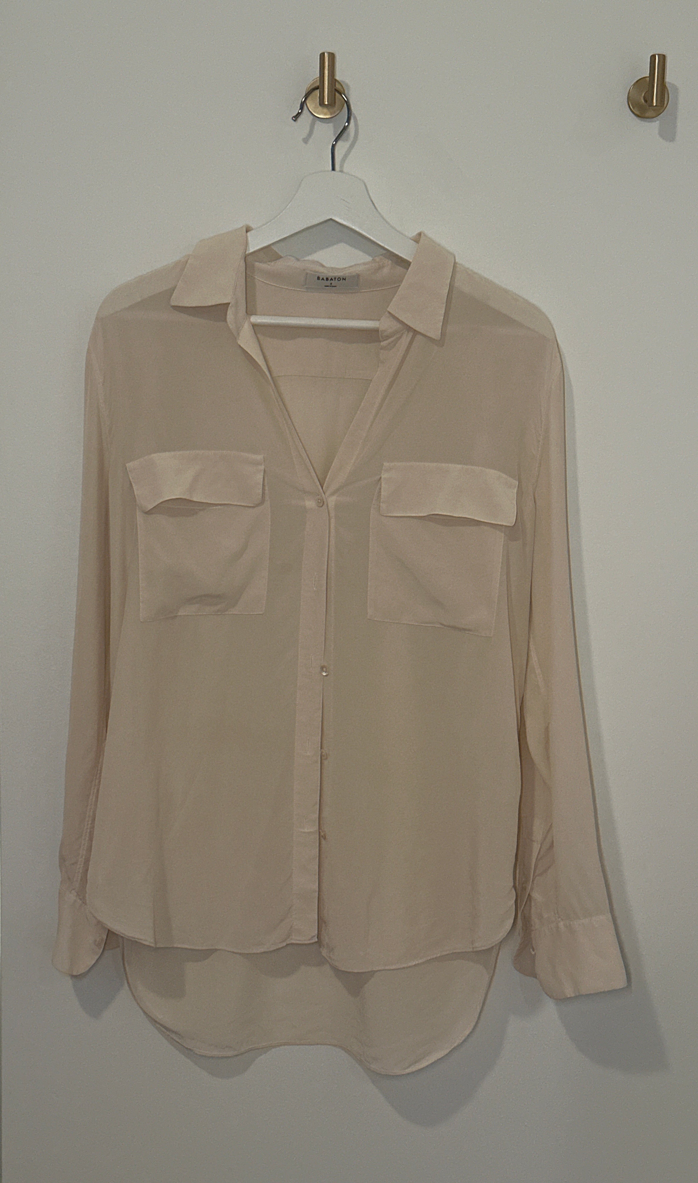 BABATON Cream Long Sleeve Silk Blouse Small