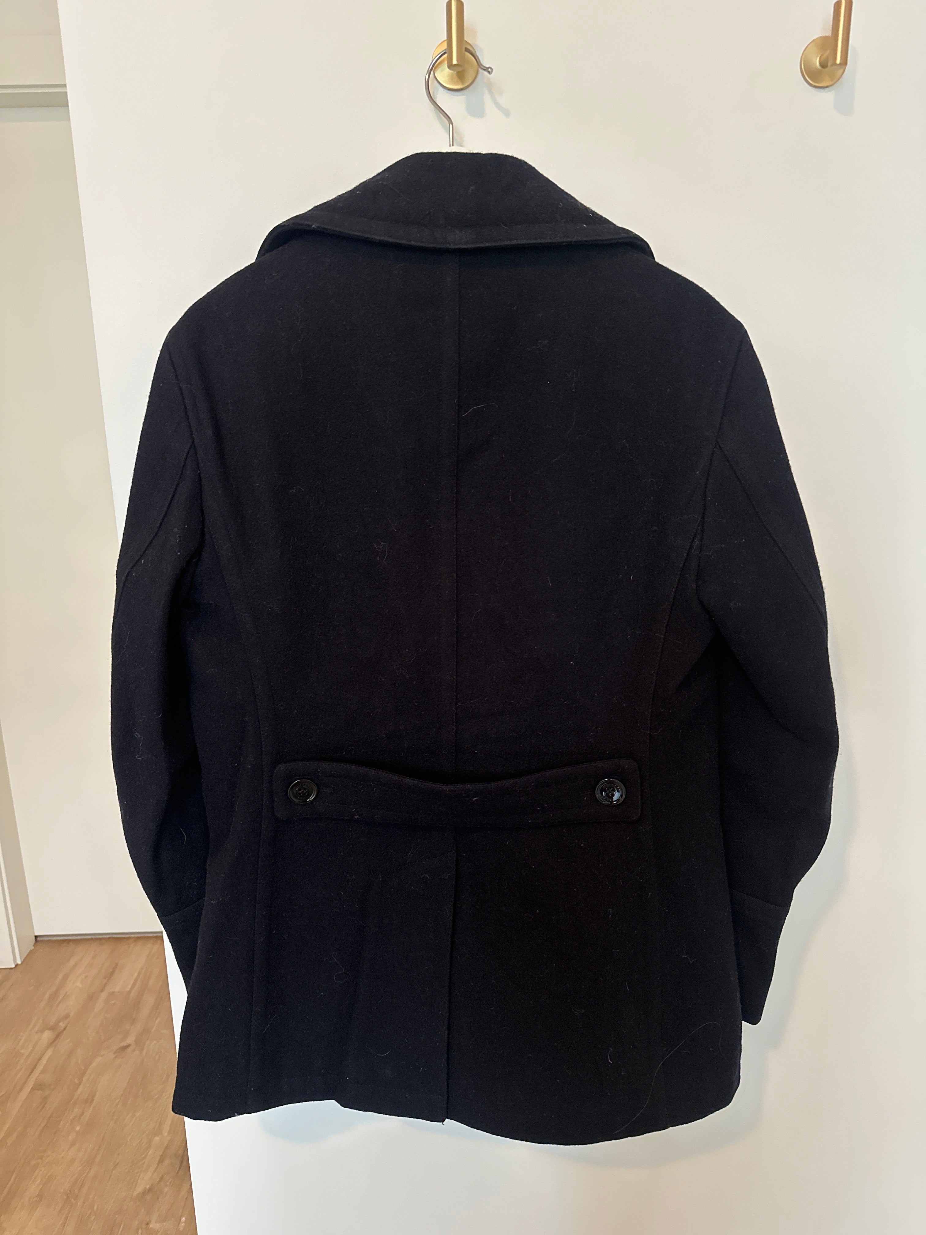 Burberry Navy Boiled Wool Double Breasted Pea Coat Medium