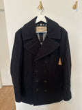 Burberry Navy Boiled Wool Double Breasted Pea Coat Medium