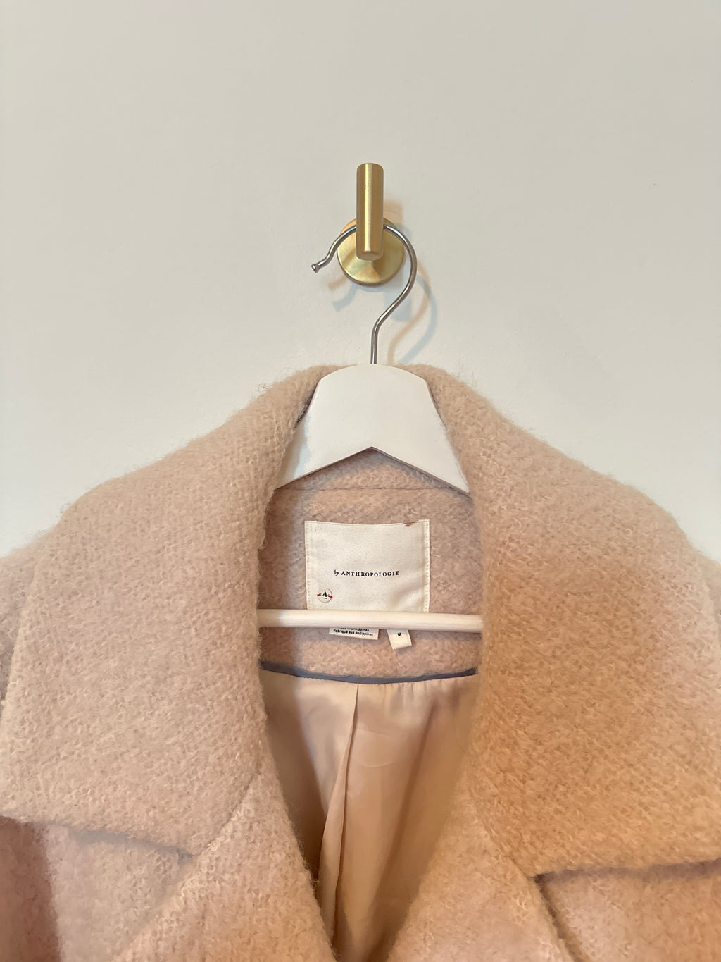 Anthropologie Beige Bouclé Double Breasted Cocoon Teddy Coat Medium