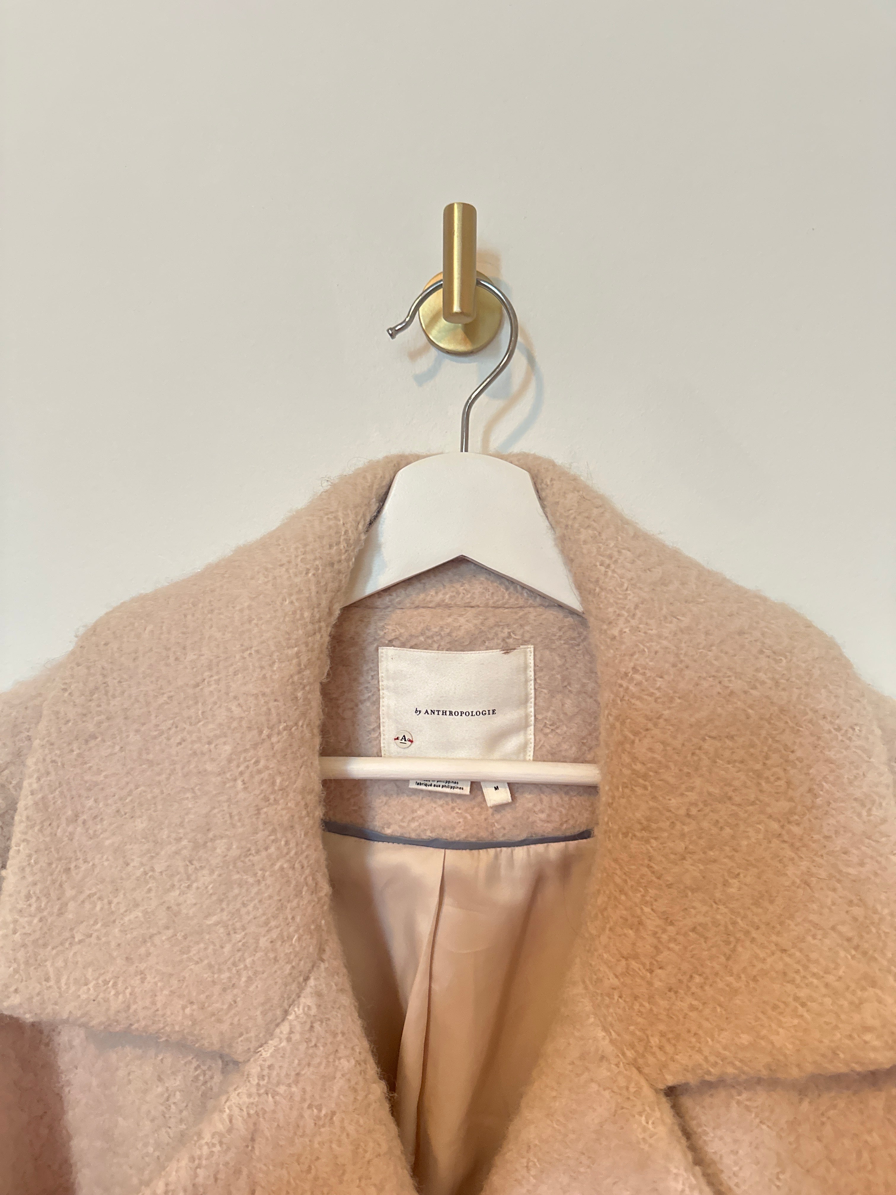 Anthropologie Beige Bouclé Double Breasted Cocoon Teddy Coat Medium