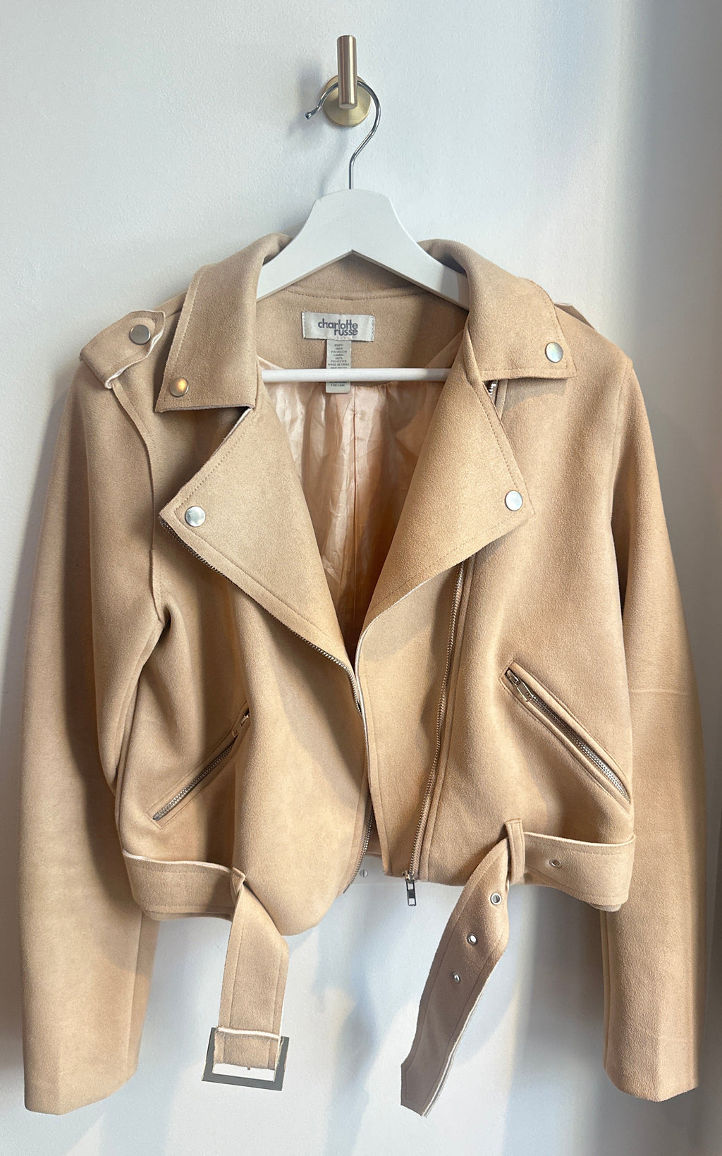 Charlotte Russe Camel Faux Suede Moto Jacket | Size Medium