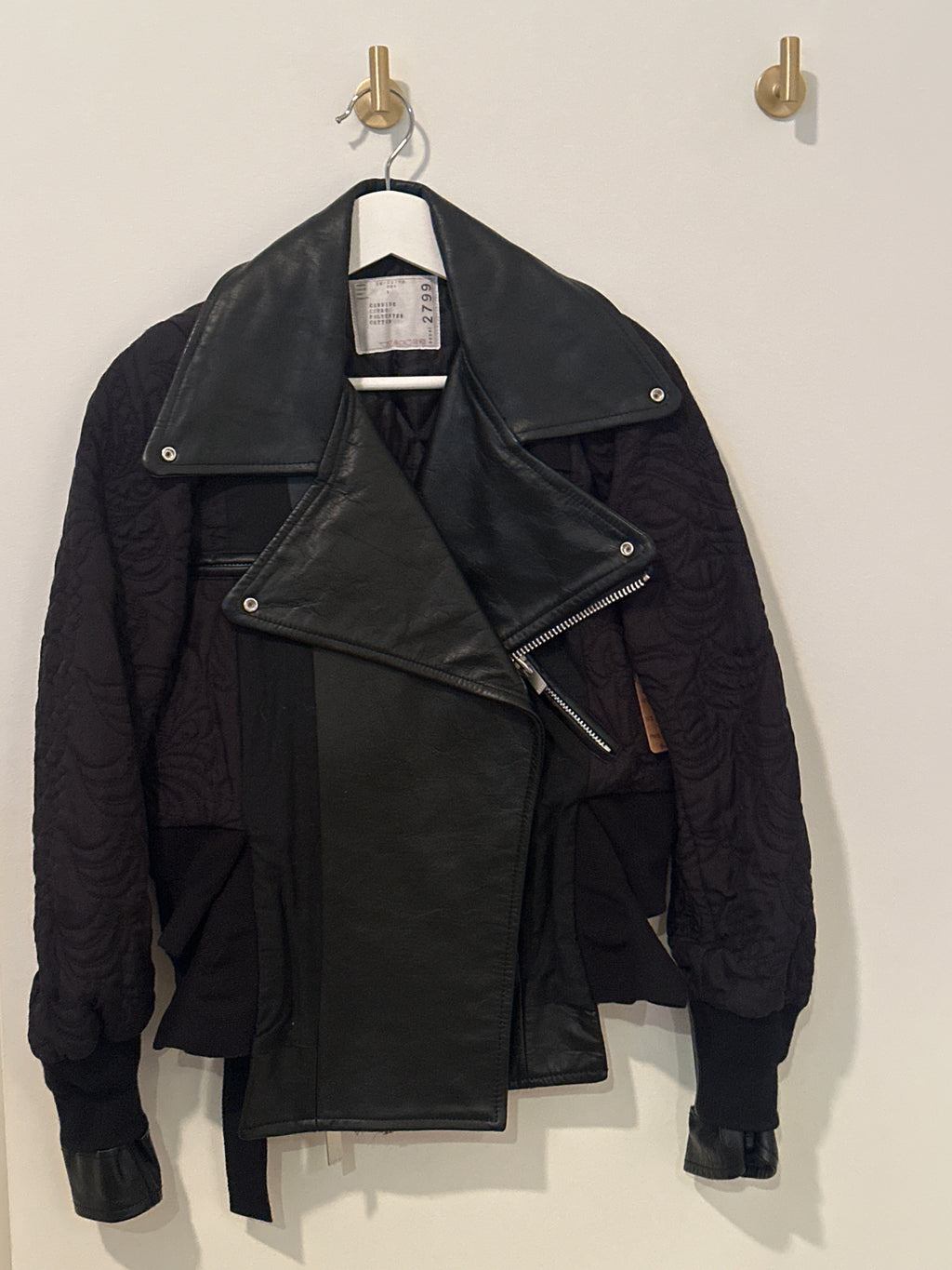 sacai 2799 Deconstructed Over-sized Leather and Fabric Bomber Jacket