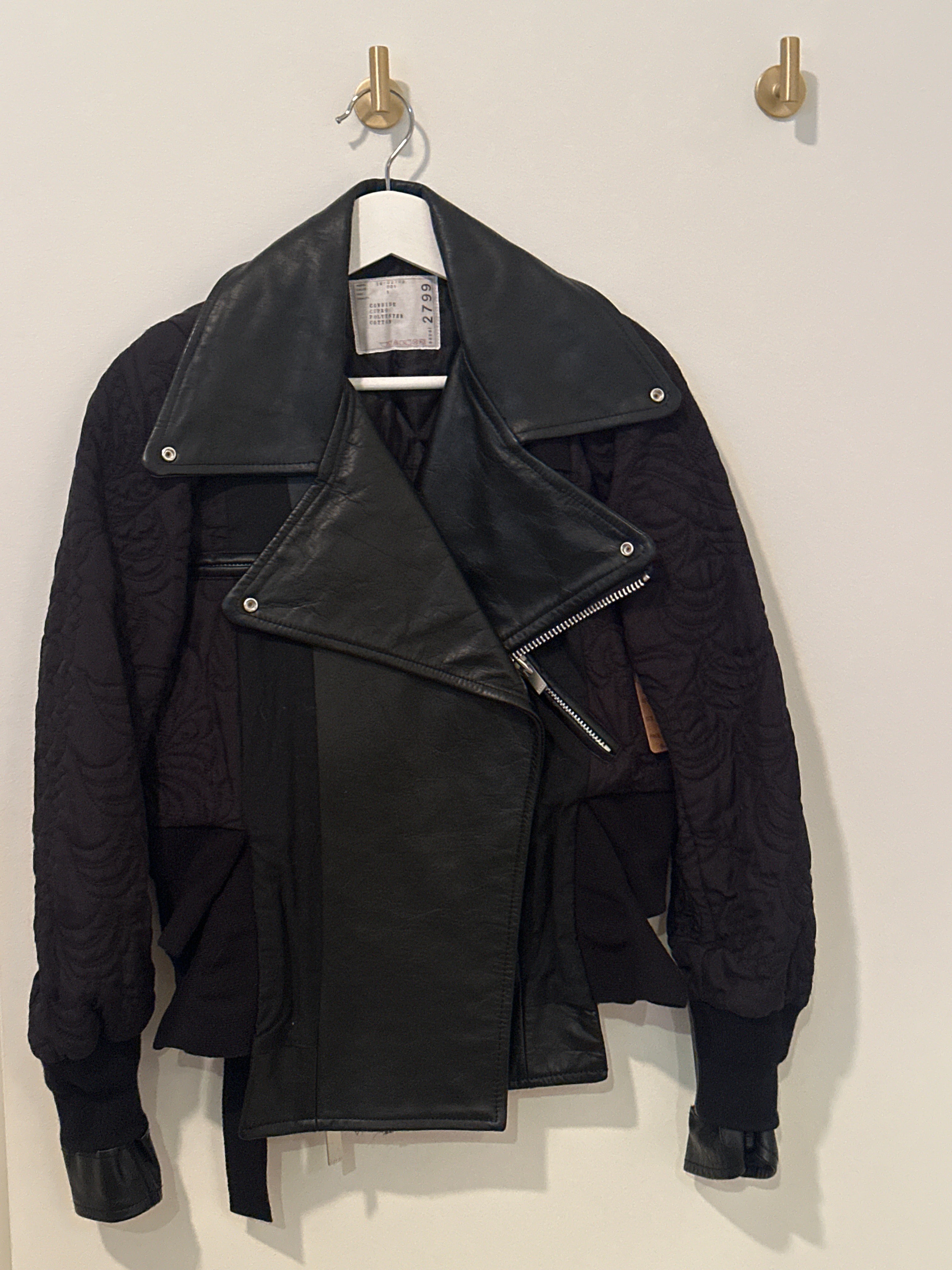 sacai 2799 Deconstructed Over-sized Leather and Fabric Bomber Jacket